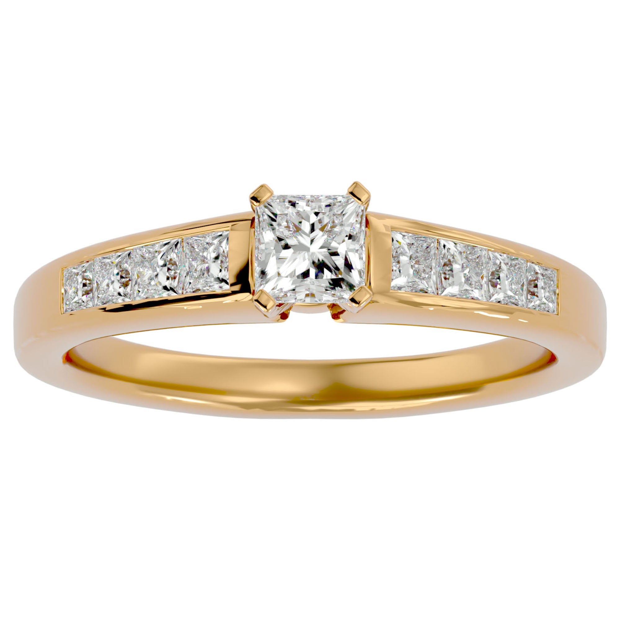 Inel de Logodnă Pavé cu Moissanite Tăietură Princess de 0.61 ct din 18k Aur Galben - Castelo.ro