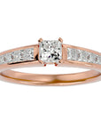 Inel de Logodnă Pavé din Aur 14k cu Diamant Natural Tăietură Princess de 0.61 ct din 14k Aur Roz - Castelo.ro
