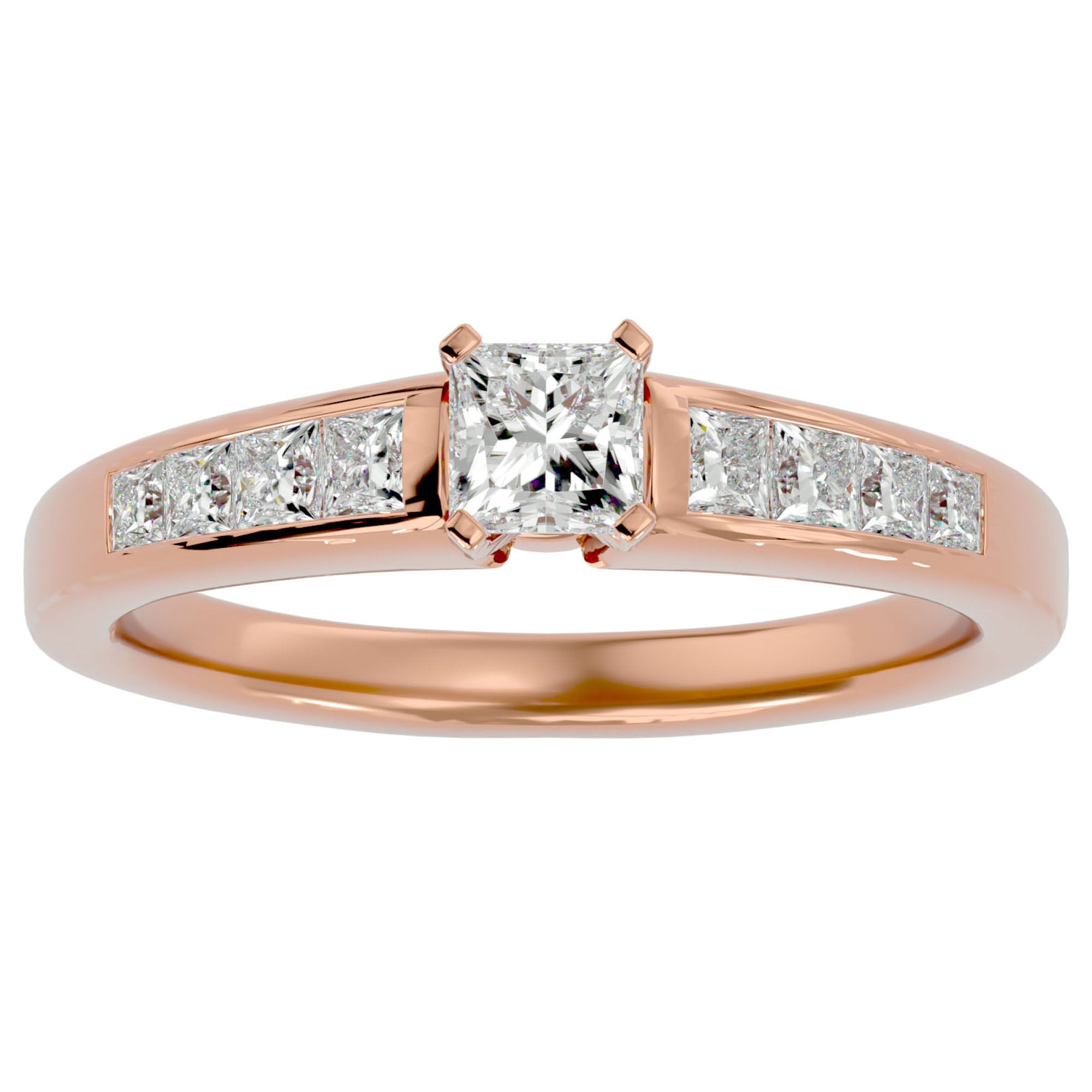 Inel de Logodnă Pavé cu Moissanite Tăietură Princess de 0.61 ct din 18k Aur Roz - Castelo.ro