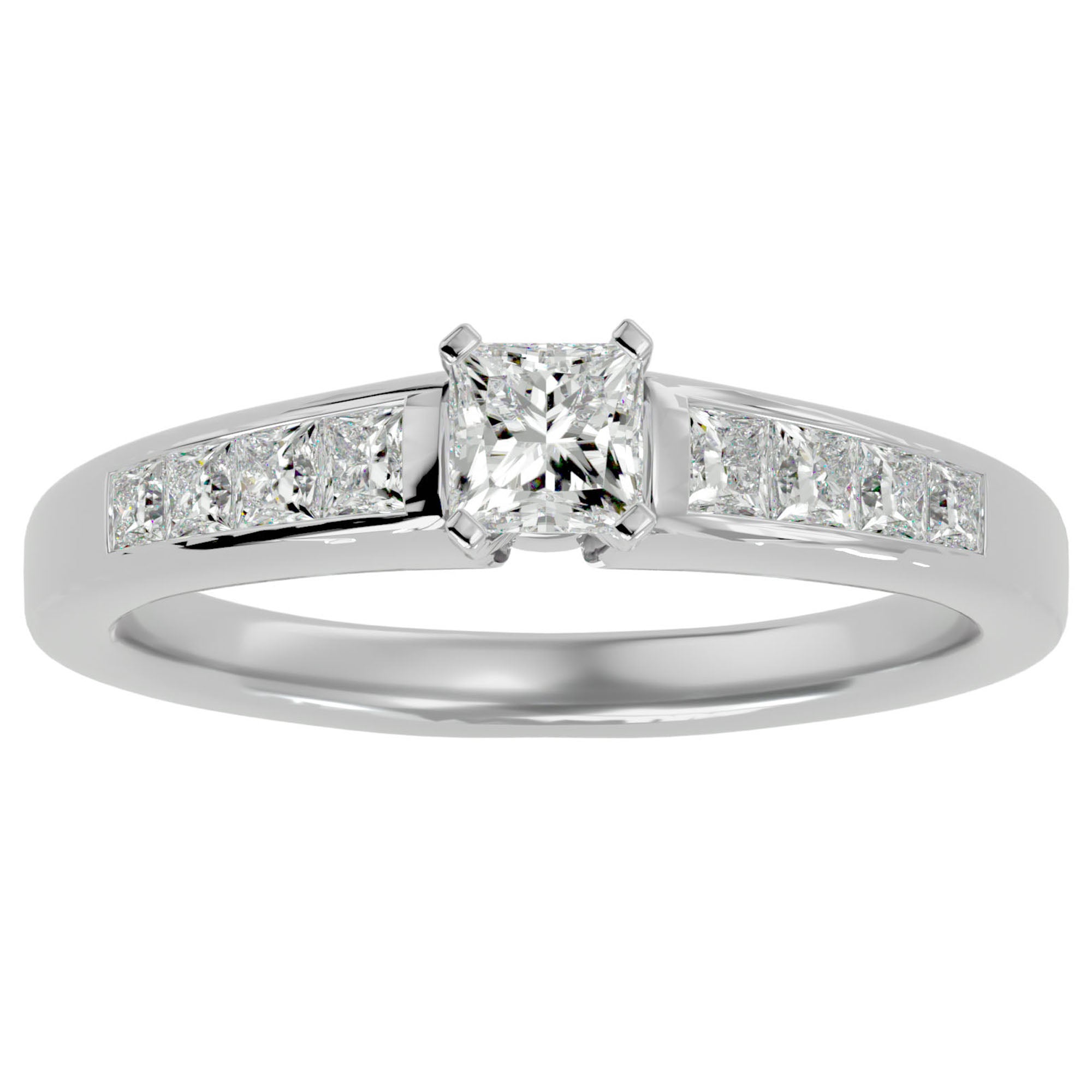 Inel de Logodnă Pavé cu Moissanite Tăietură Princess de 0.61 ct din Platina - Castelo.ro