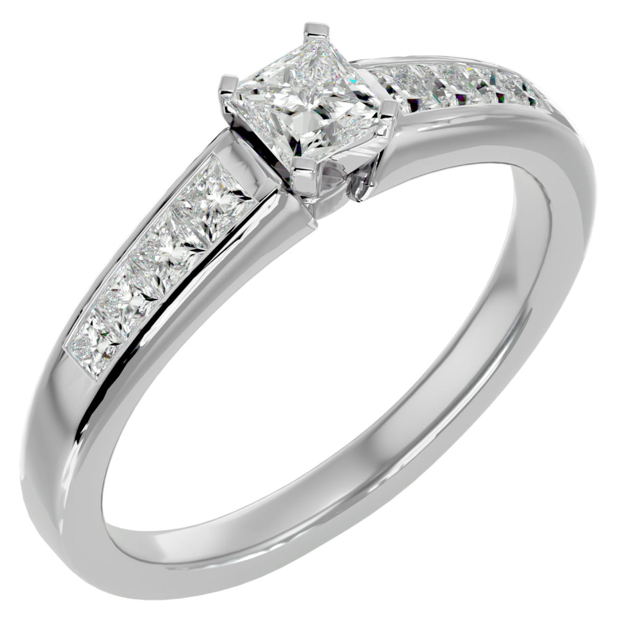 Inel de Logodnă Pavé cu Moissanite Tăietură Princess de 0.61 ct din Platina - Castelo.ro