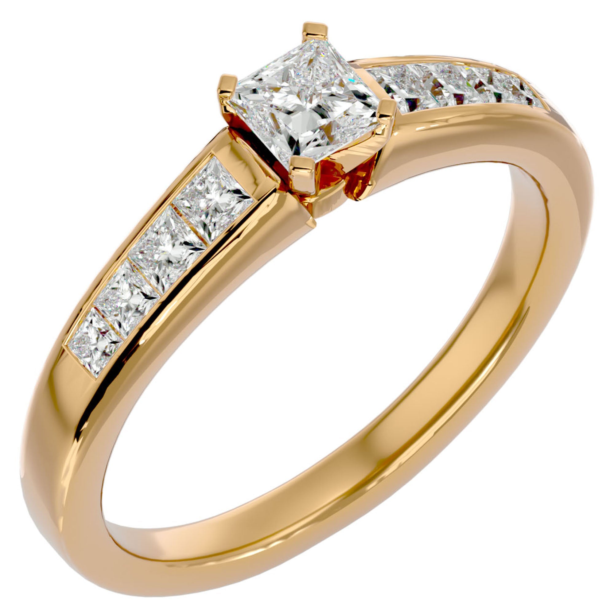 Inel de Logodnă Pavé cu Moissanite Tăietură Princess de 0.61 ct din 18k Aur Galben - Castelo.ro