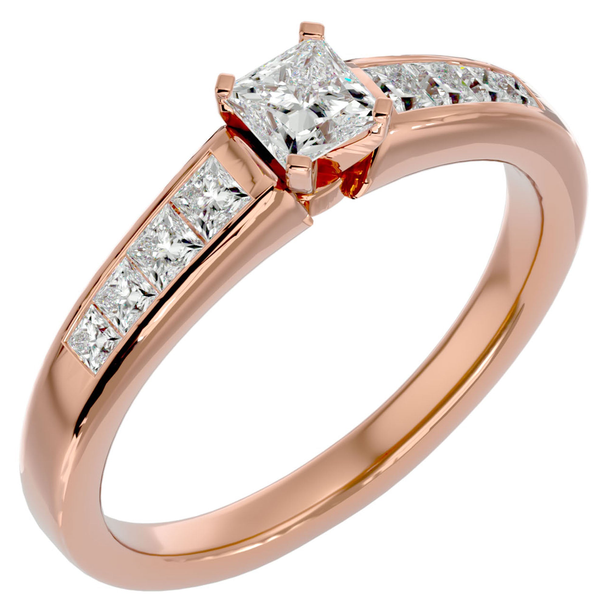 Inel de Logodnă Pavé cu Moissanite Tăietură Princess de 0.61 ct din 18k Aur Roz - Castelo.ro