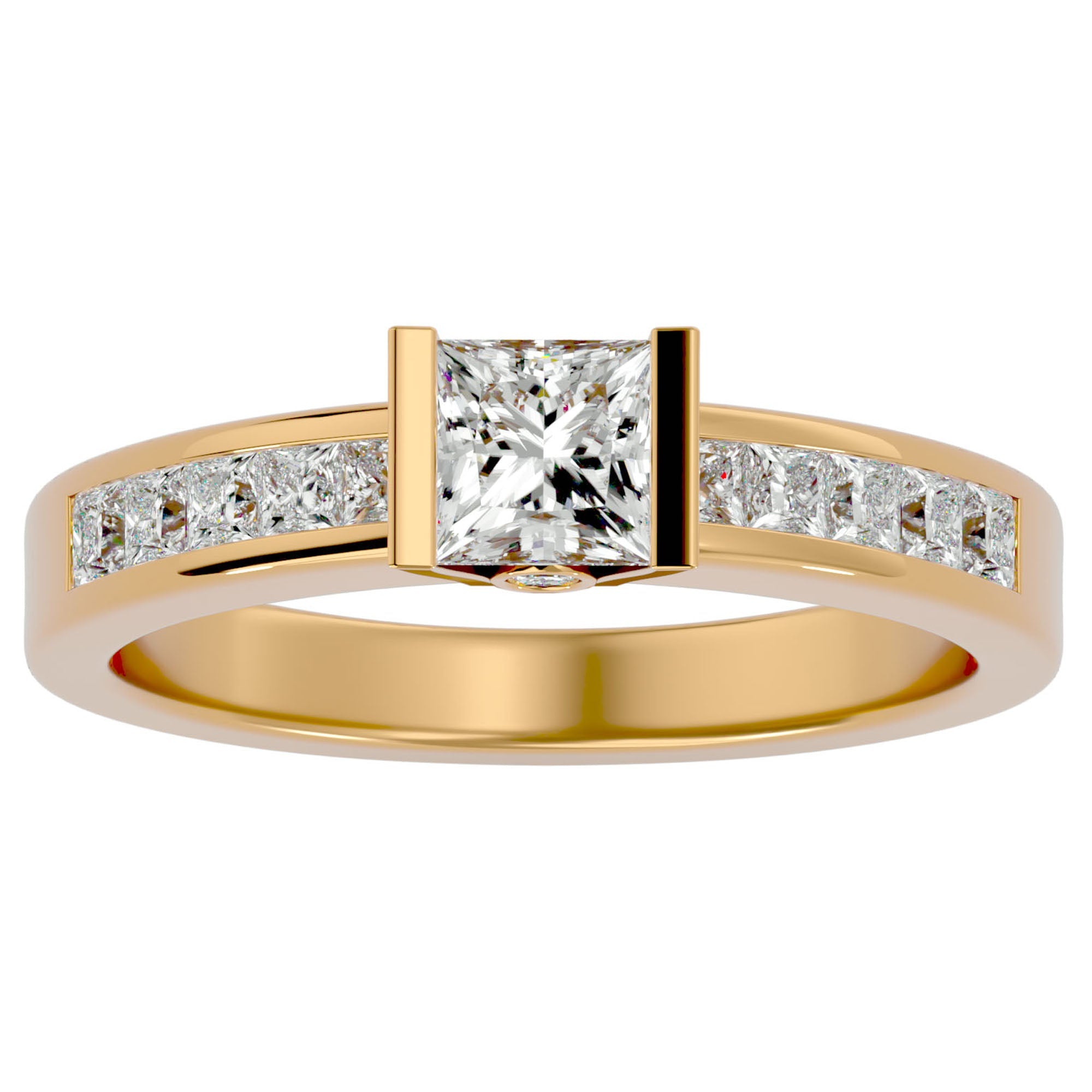 Inel Pavé din Aur 14k cu Diamant Natural Tăietură Princess de 1.10 ct din 14k Aur Galben - Castelo.ro