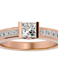 Inel Pavé din Aur 14k cu Diamant Natural Tăietură Princess de 1.10 ct din 14k Aur Roz - Castelo.ro