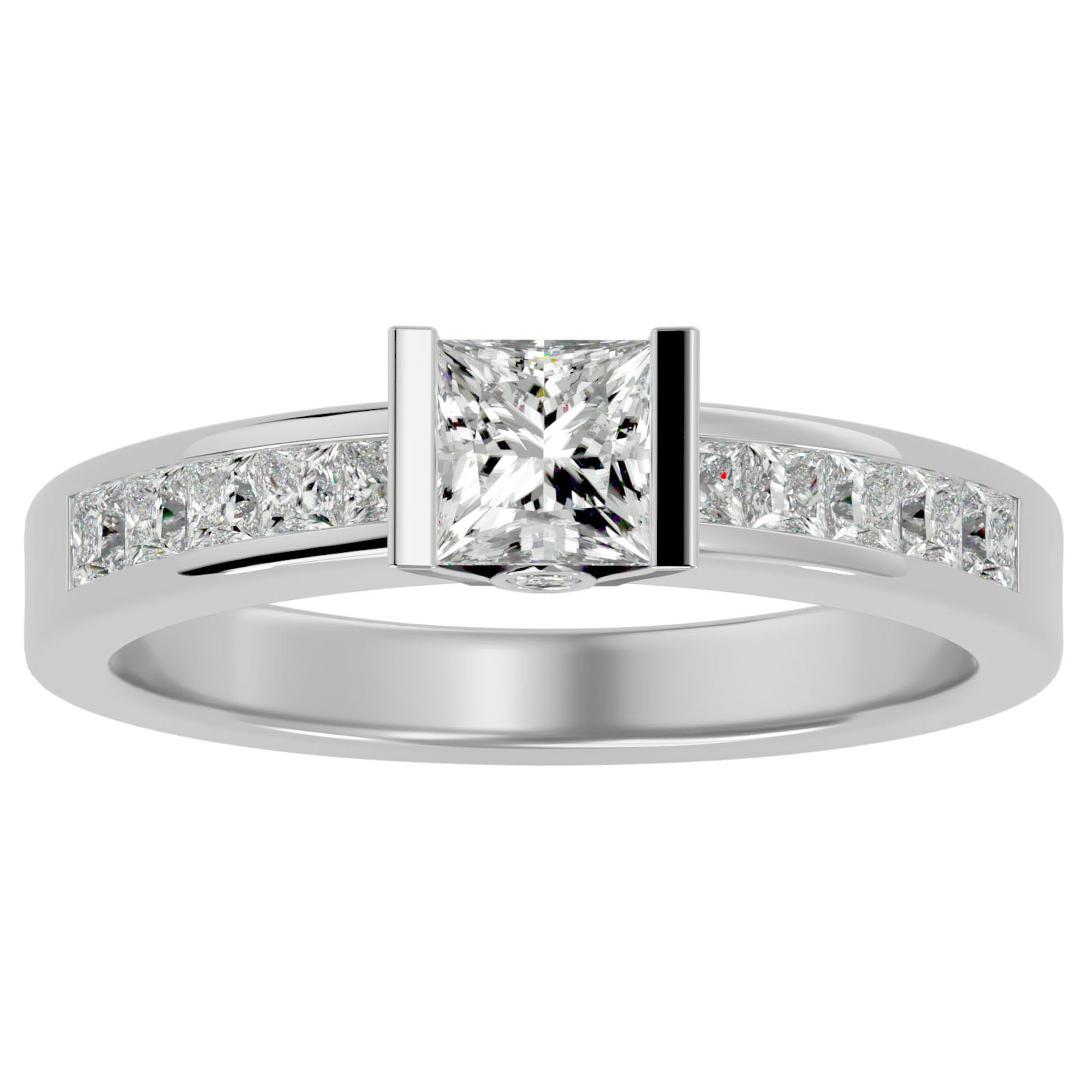 Inel Pavé cu Diamant Natural Tăietură Princess de 1.10 ct din Platina - Castelo.ro