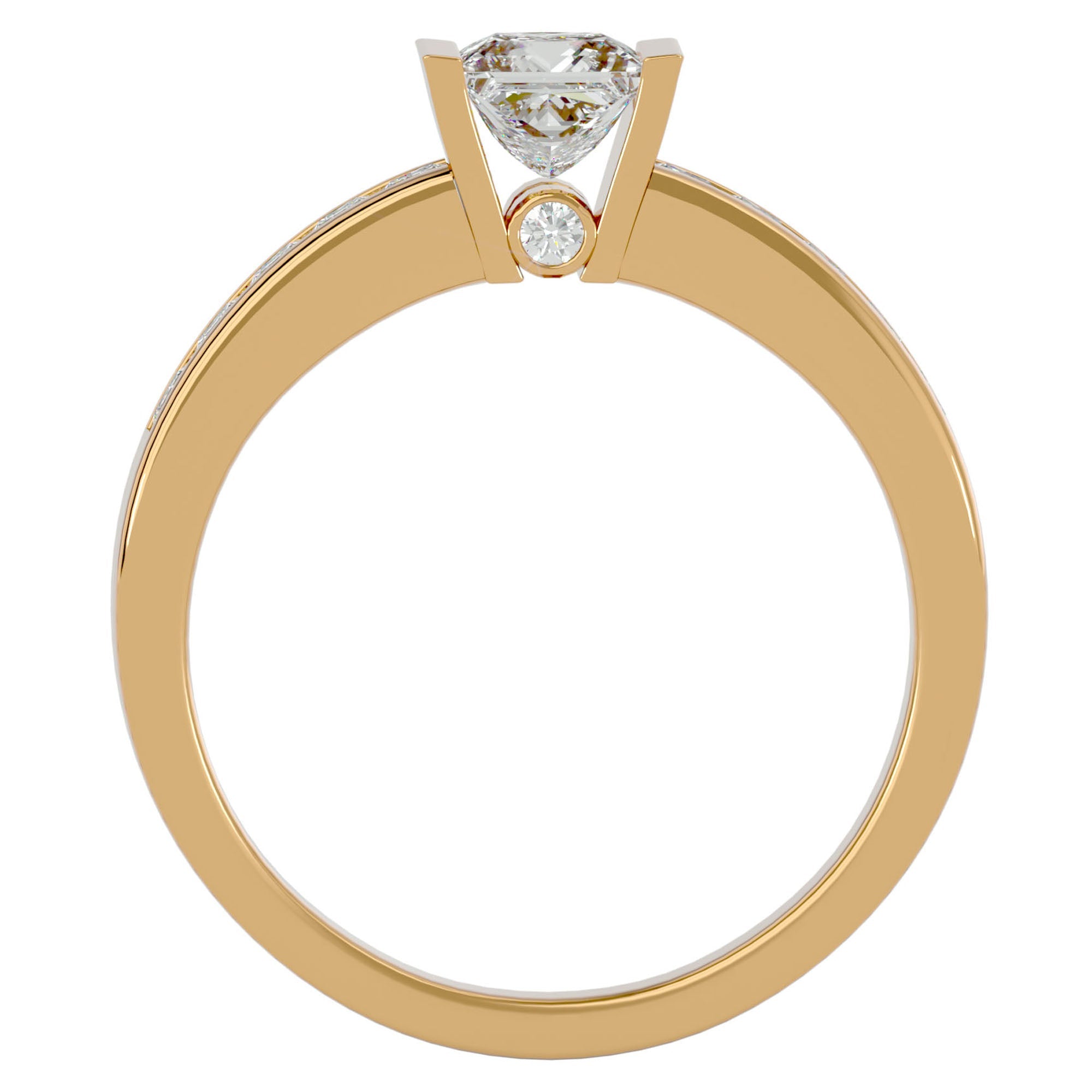 Inel Pavé din Aur 14k cu Diamant Natural Tăietură Princess de 1.10 ct din 14k Aur Galben - Castelo.ro