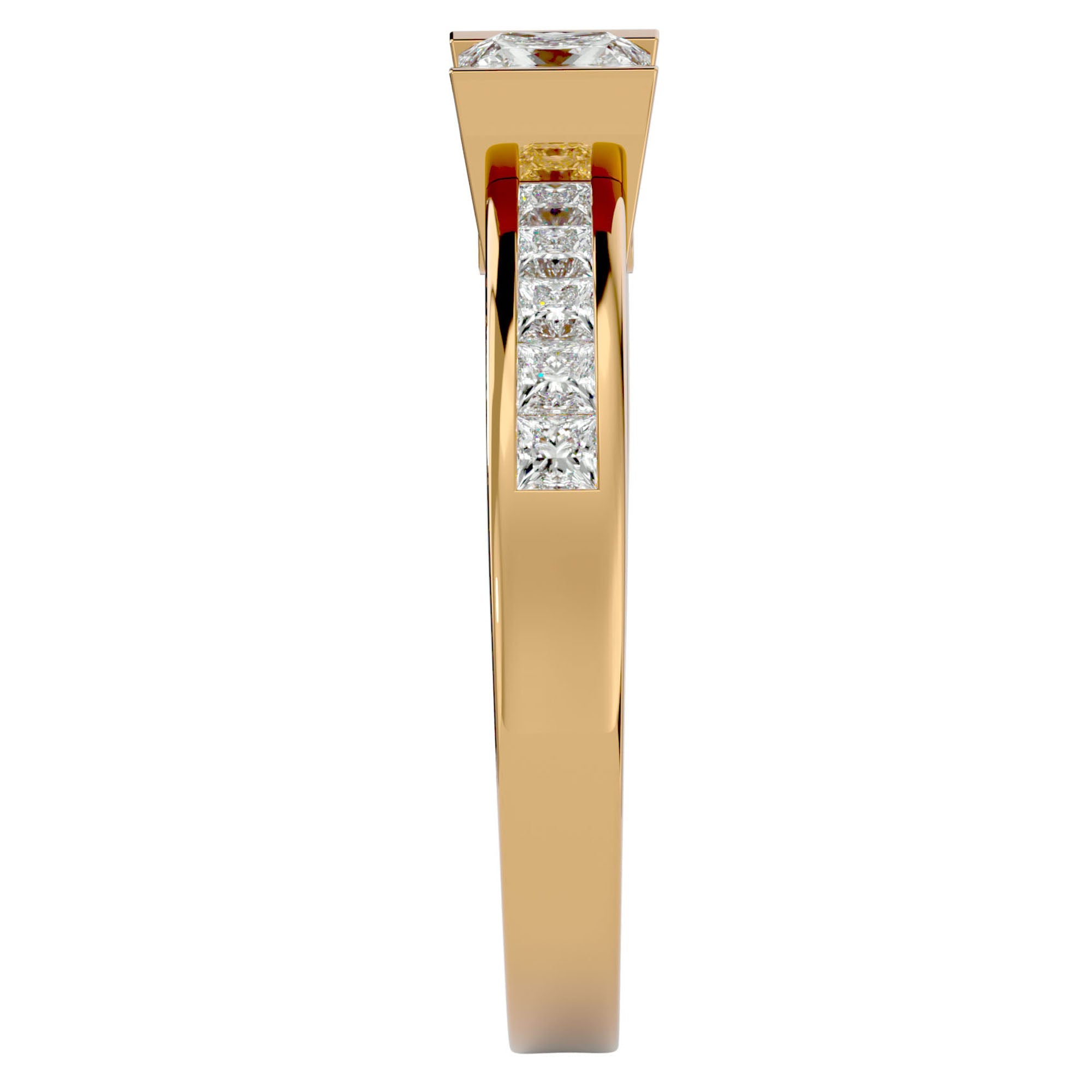 Inel Pavé din Aur 14k cu Diamant Natural Tăietură Princess de 1.10 ct din 14k Aur Galben - Castelo.ro