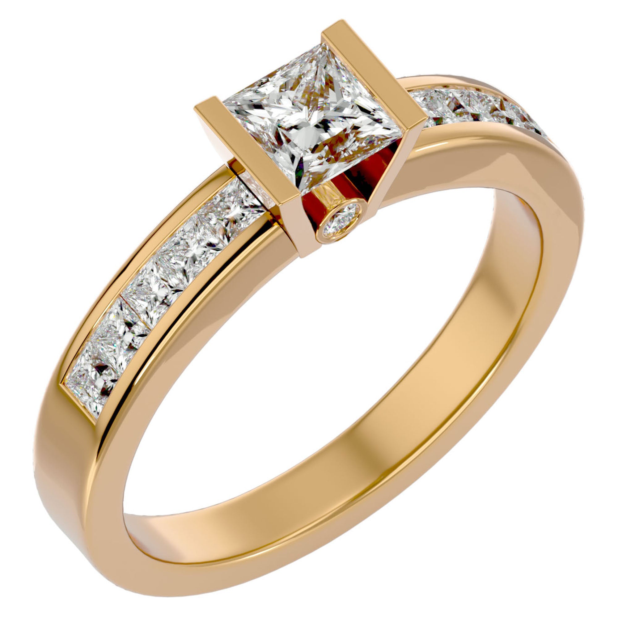 Inel Pavé din Aur 14k cu Diamant Natural Tăietură Princess de 1.10 ct din 14k Aur Galben - Castelo.ro