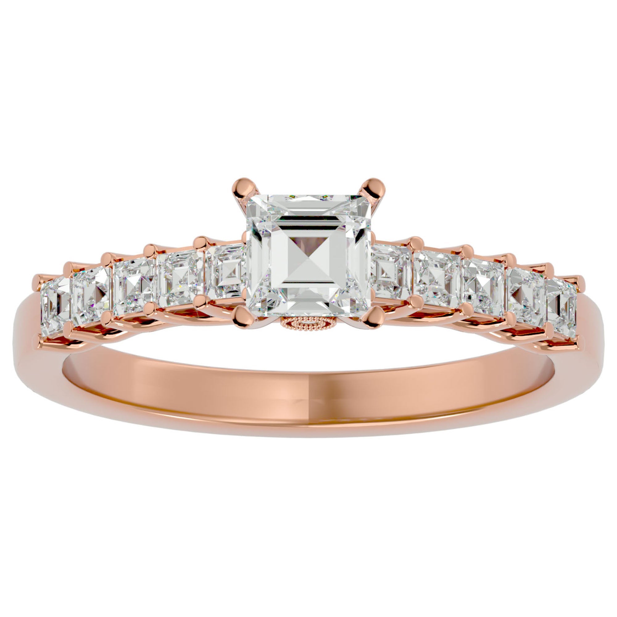 Inel de Logodnă Pavé din Aur 14k cu Diamante Naturale Tăietură Princess de 0.85 ct din 14k Aur Roz - Castelo.ro