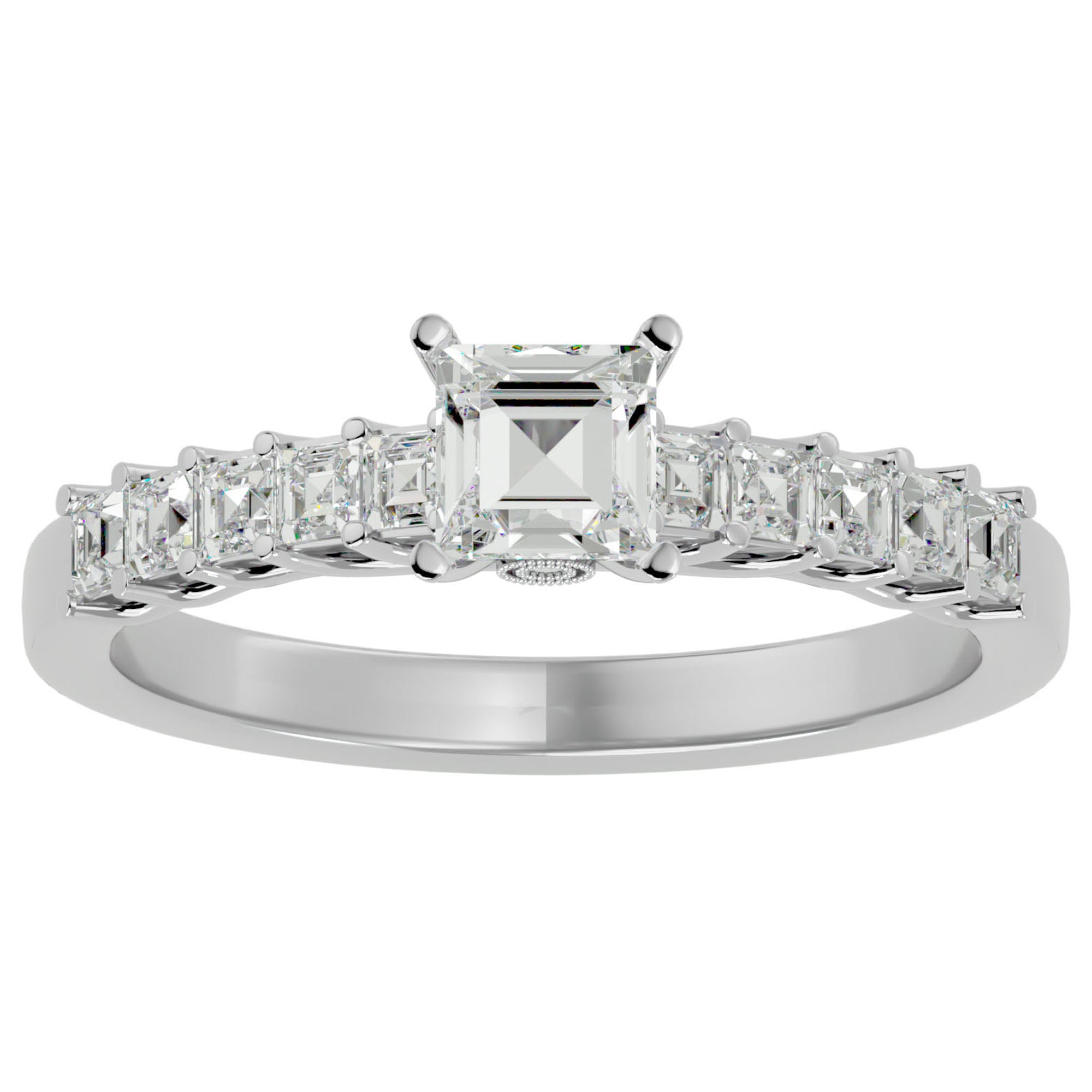 Inel de Logodnă Pavé din Aur 14k cu Diamante Create în Laborator Tăietură Princess de 0.85 ct din 14k Aur Alb - Castelo.ro