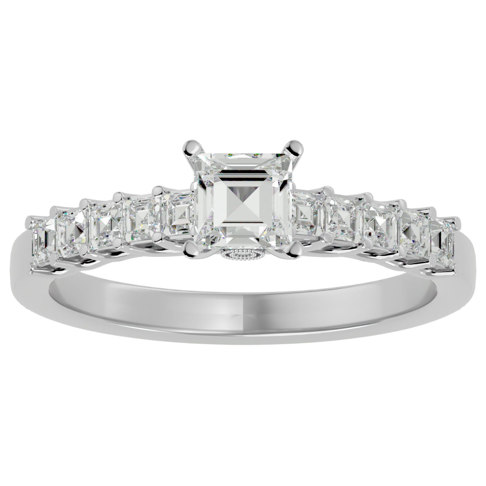 Inel de Logodnă Pavé din Aur 14k cu Moissanite Tăietură Princess de 0.85 ct din 14k Aur Alb - Castelo.ro