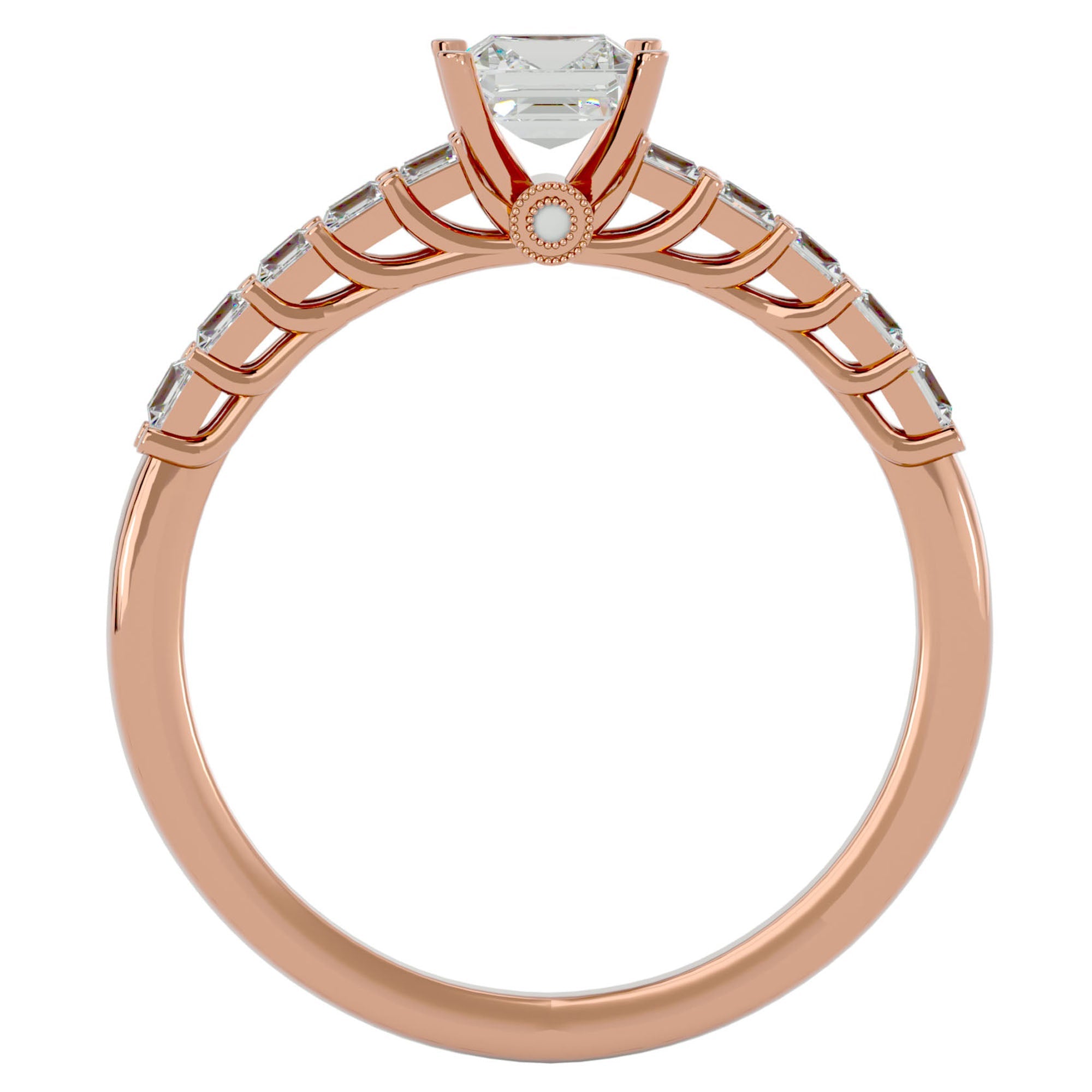 Inel de Logodnă Pavé din Aur 14k cu Diamante Naturale Tăietură Princess de 0.85 ct din 14k Aur Roz - Castelo.ro