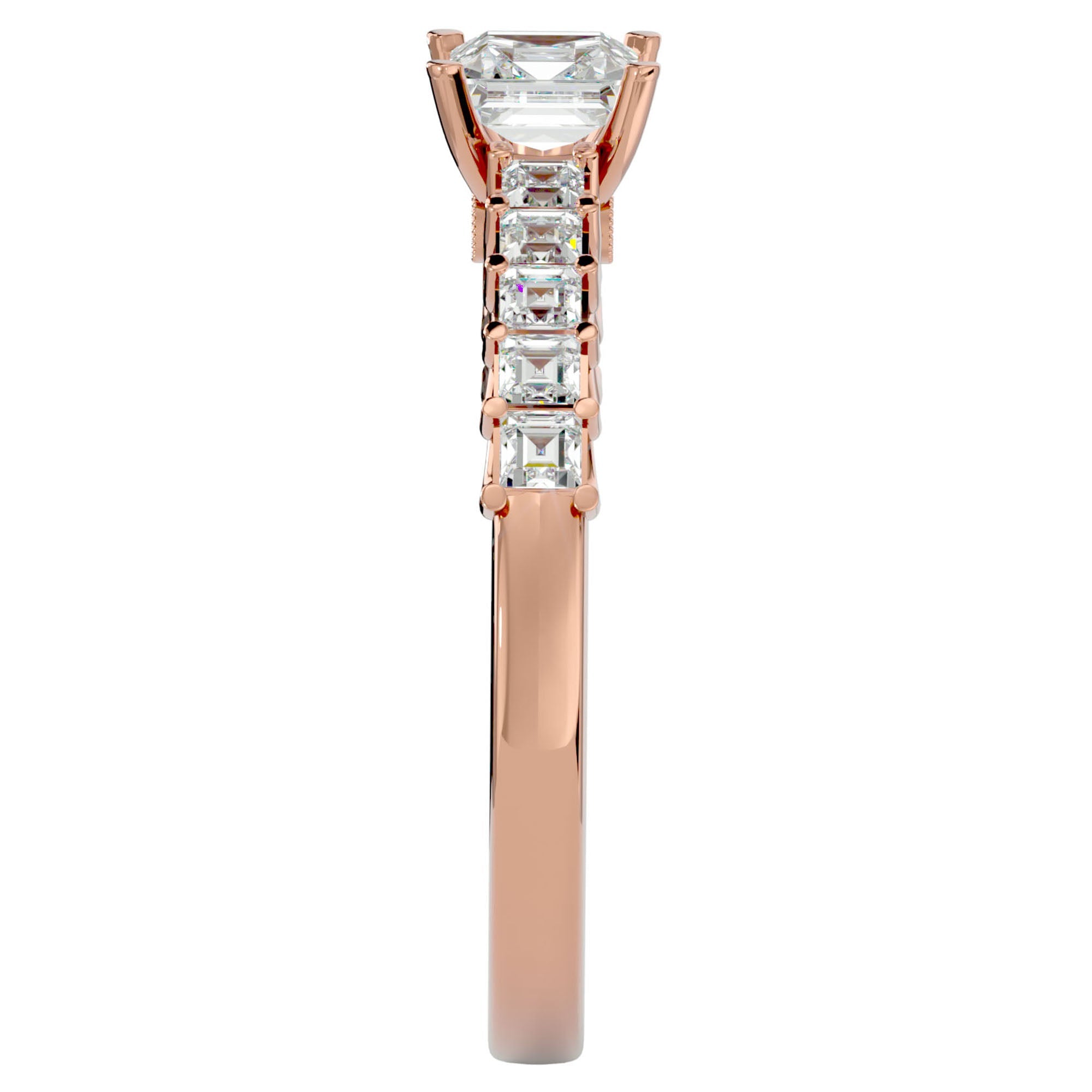 Inel de Logodnă Pavé din Aur 14k cu Diamante Naturale Tăietură Princess de 0.85 ct din 14k Aur Roz - Castelo.ro