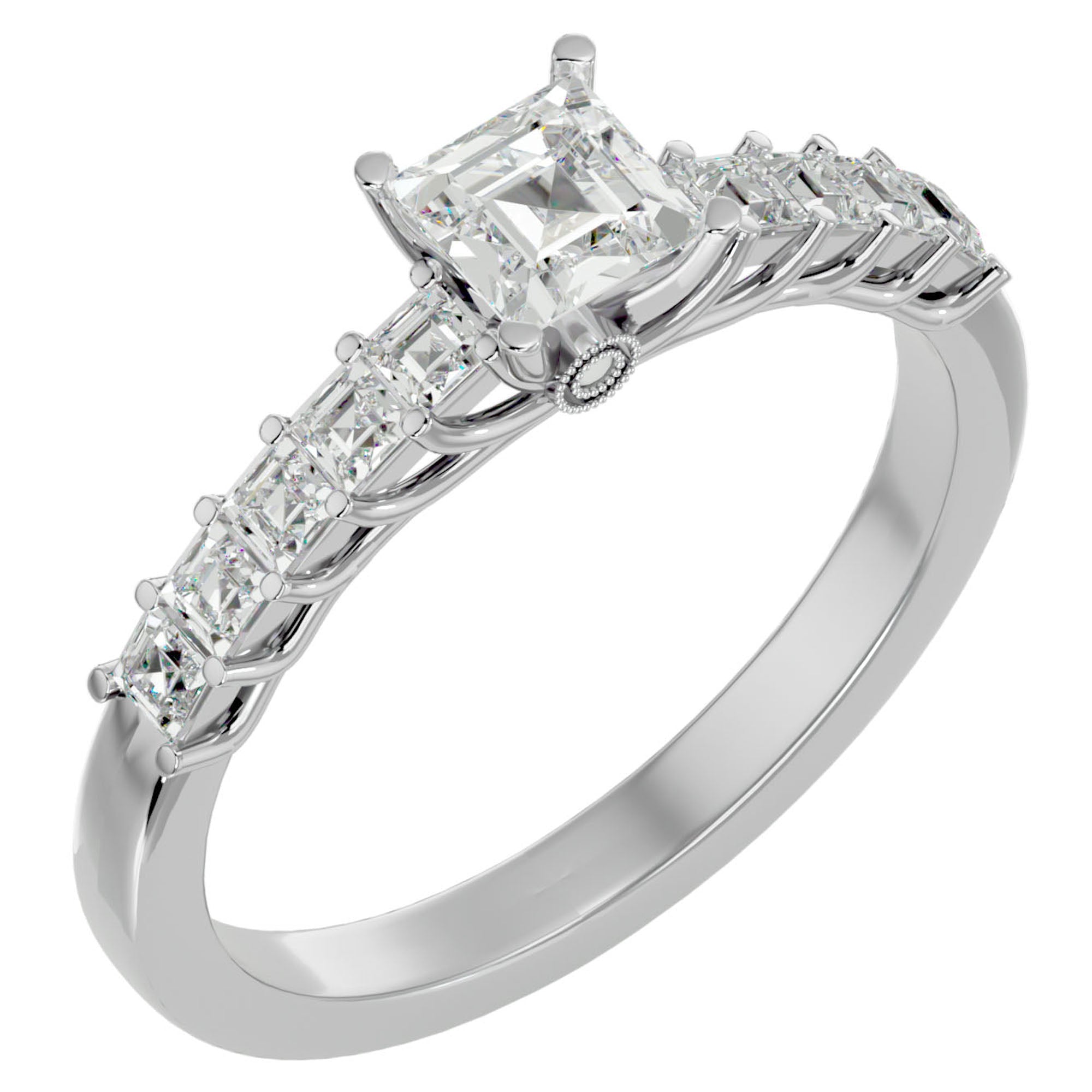 Inel de Logodnă Pavé din Aur 14k cu Diamante Naturale Tăietură Princess de 0.85 ct din 14k Aur Alb - Castelo.ro