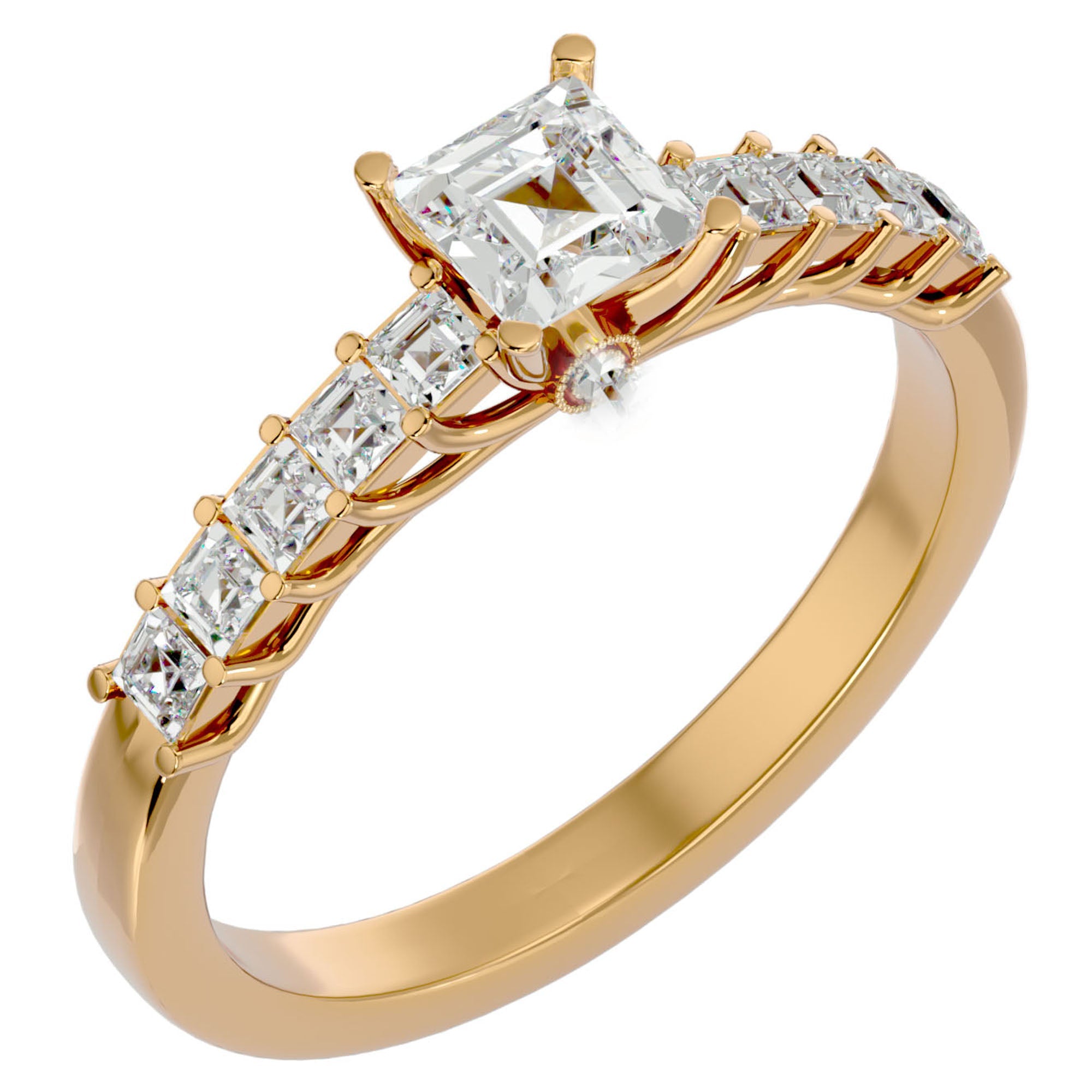 Inel de Logodnă Pavé din Aur 14k cu Diamante Naturale Tăietură Princess de 0.85 ct din 14k Aur Galben - Castelo.ro
