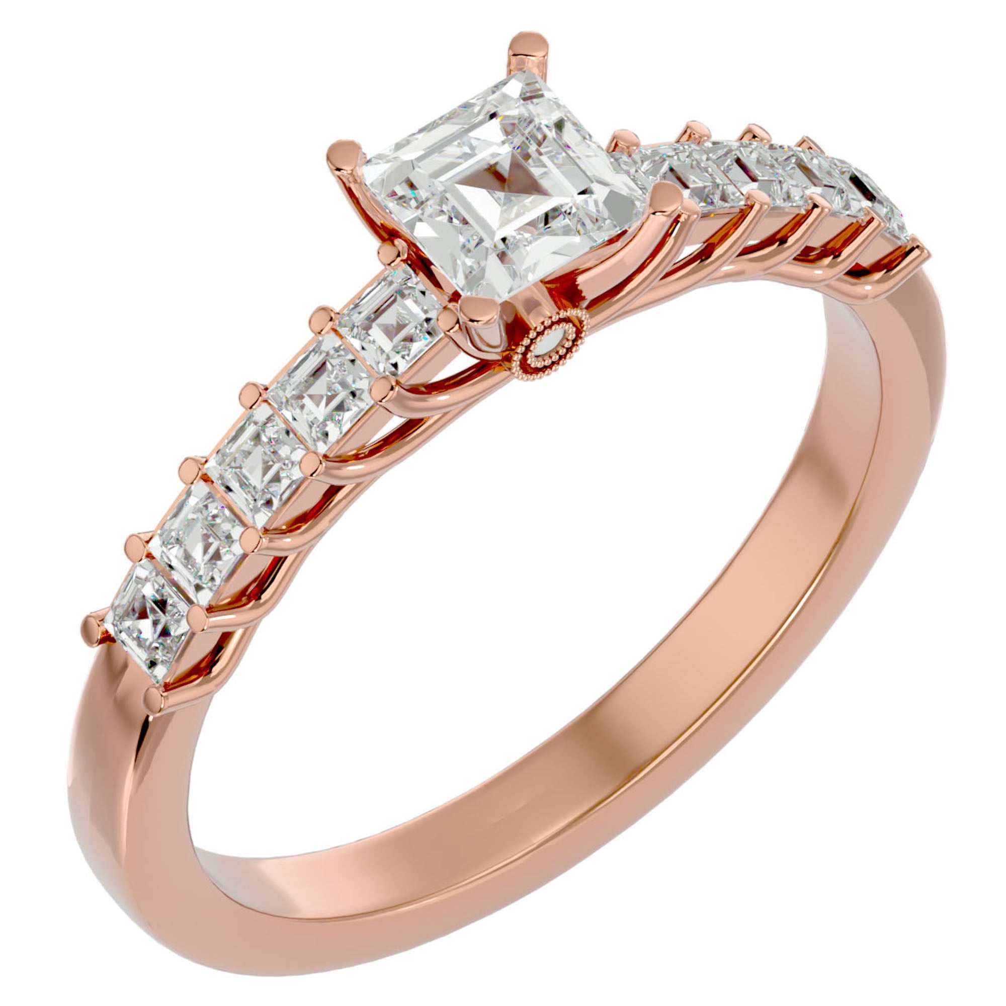 Inel de Logodnă Pavé din Aur 14k cu Diamante Naturale Tăietură Princess de 0.85 ct din 14k Aur Roz - Castelo.ro