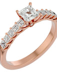 Inel de Logodnă Pavé din Aur 14k cu Diamante Naturale Tăietură Princess de 0.85 ct din 14k Aur Roz - Castelo.ro