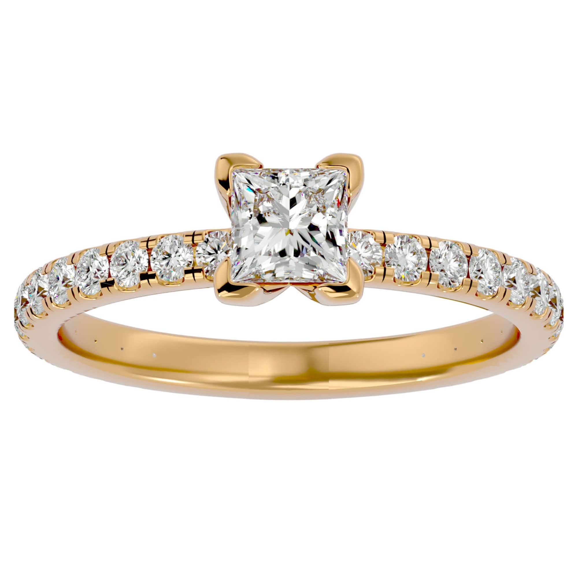 Inel de Logodnă Pavé din Aur 14k cu Diamante Naturale Tăietură Princess de 1.07 ct din 14k Aur Galben - Castelo.ro