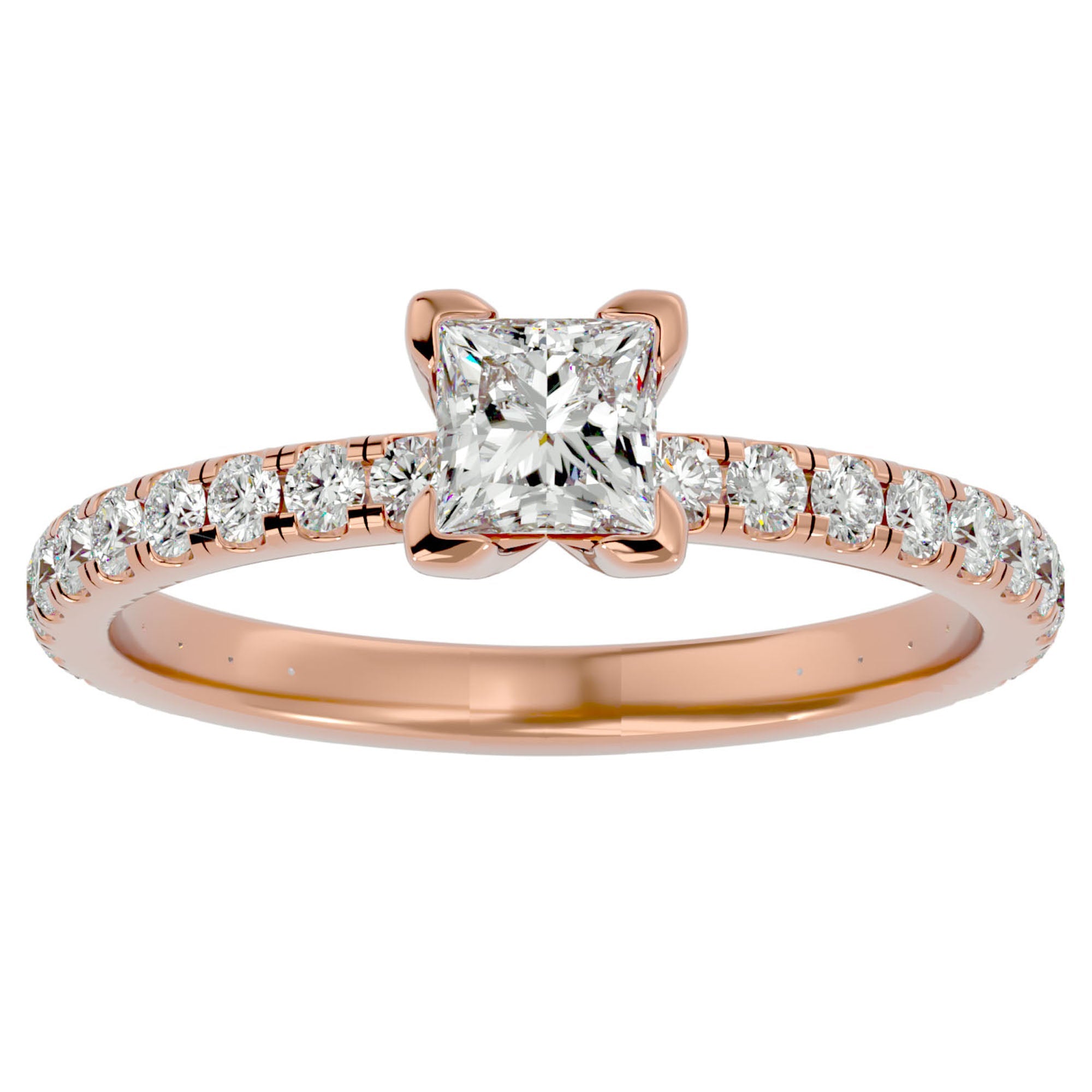 Inel de Logodnă Pavé cu Moissanite Tăietură Princess de 1.07 ct din 18k Aur Roz - Castelo.ro