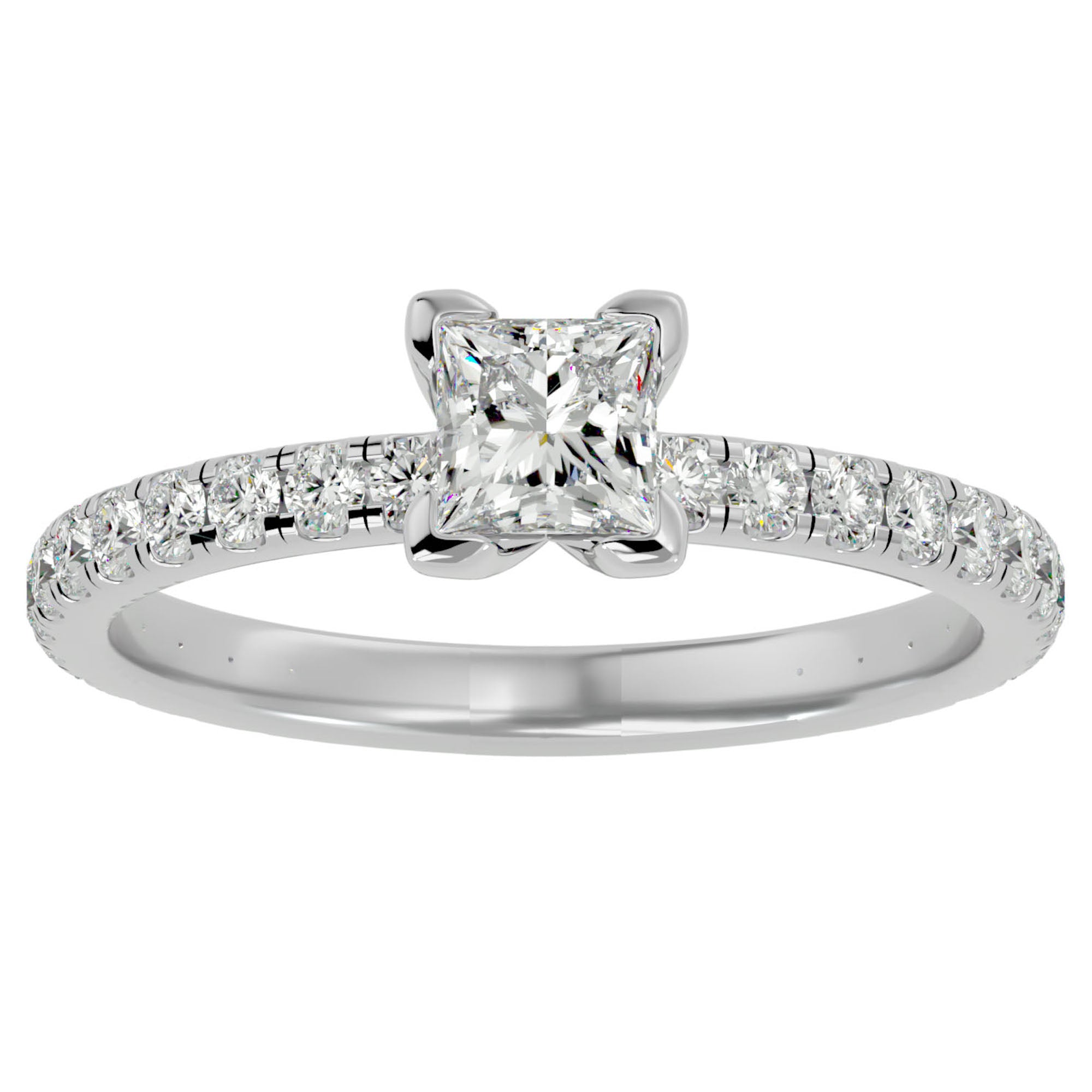Inel de Logodnă Pavé cu Moissanite Tăietură Princess de 1.07 ct din Platina - Castelo.ro