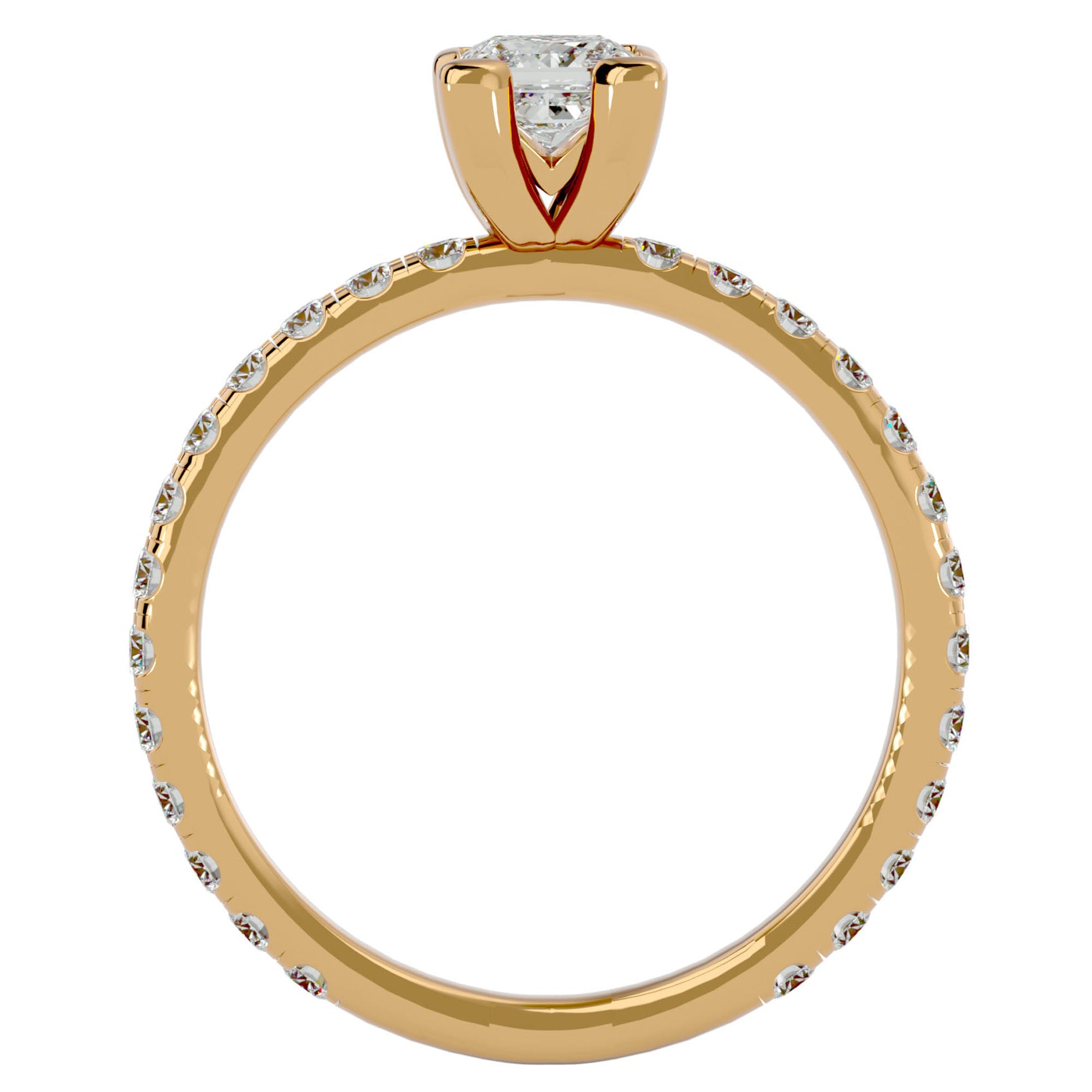 Inel de Logodnă Pavé cu Moissanite Tăietură Princess de 1.07 ct din 18k Aur Galben - Castelo.ro