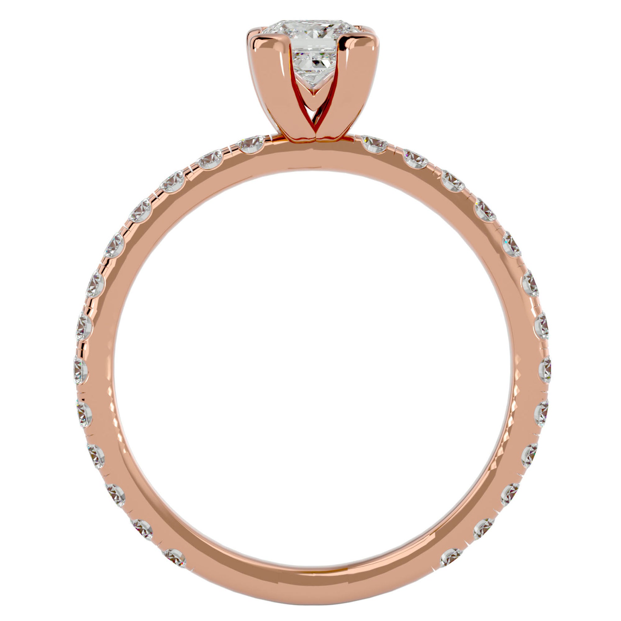 Inel de Logodnă Pavé cu Moissanite Tăietură Princess de 1.07 ct din 18k Aur Roz - Castelo.ro