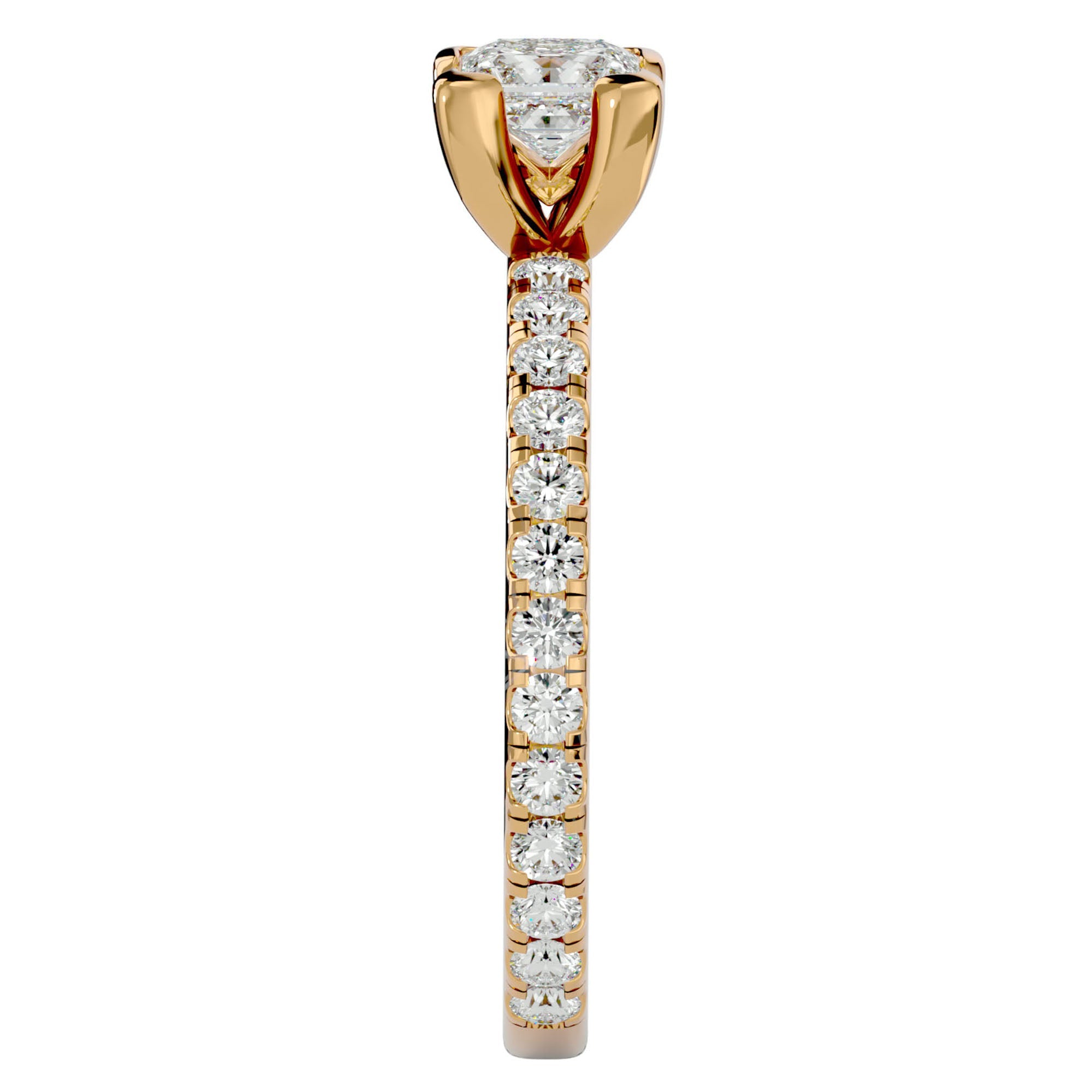 Inel de Logodnă Pavé din Aur 14k cu Diamante Naturale Tăietură Princess de 1.07 ct din 14k Aur Galben - Castelo.ro