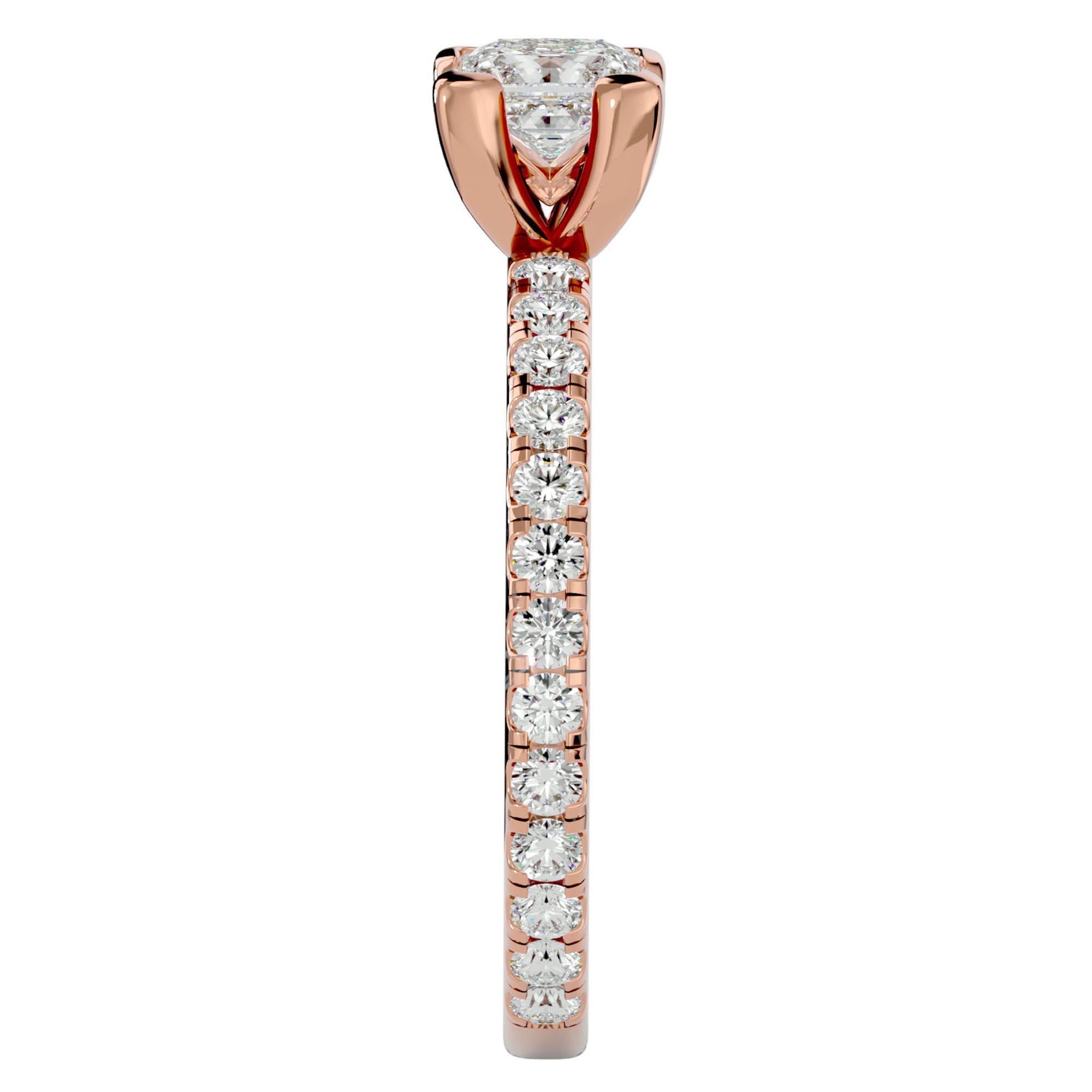 Inel de Logodnă Pavé din Aur 14k cu Diamante Naturale Tăietură Princess de 1.07 ct din 14k Aur Roz - Castelo.ro