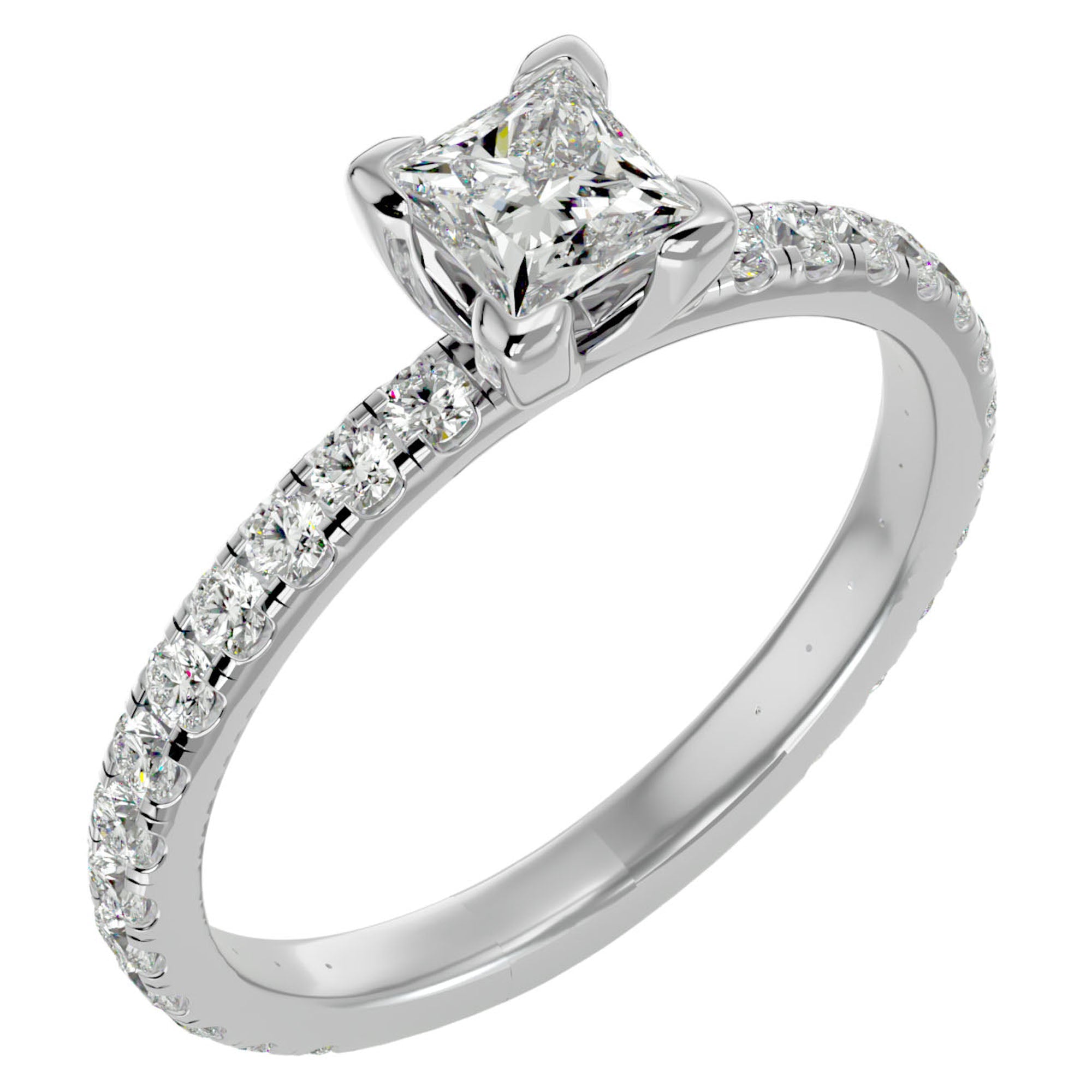 Inel de Logodnă Pavé cu Moissanite Tăietură Princess de 1.07 ct din Platina - Castelo.ro