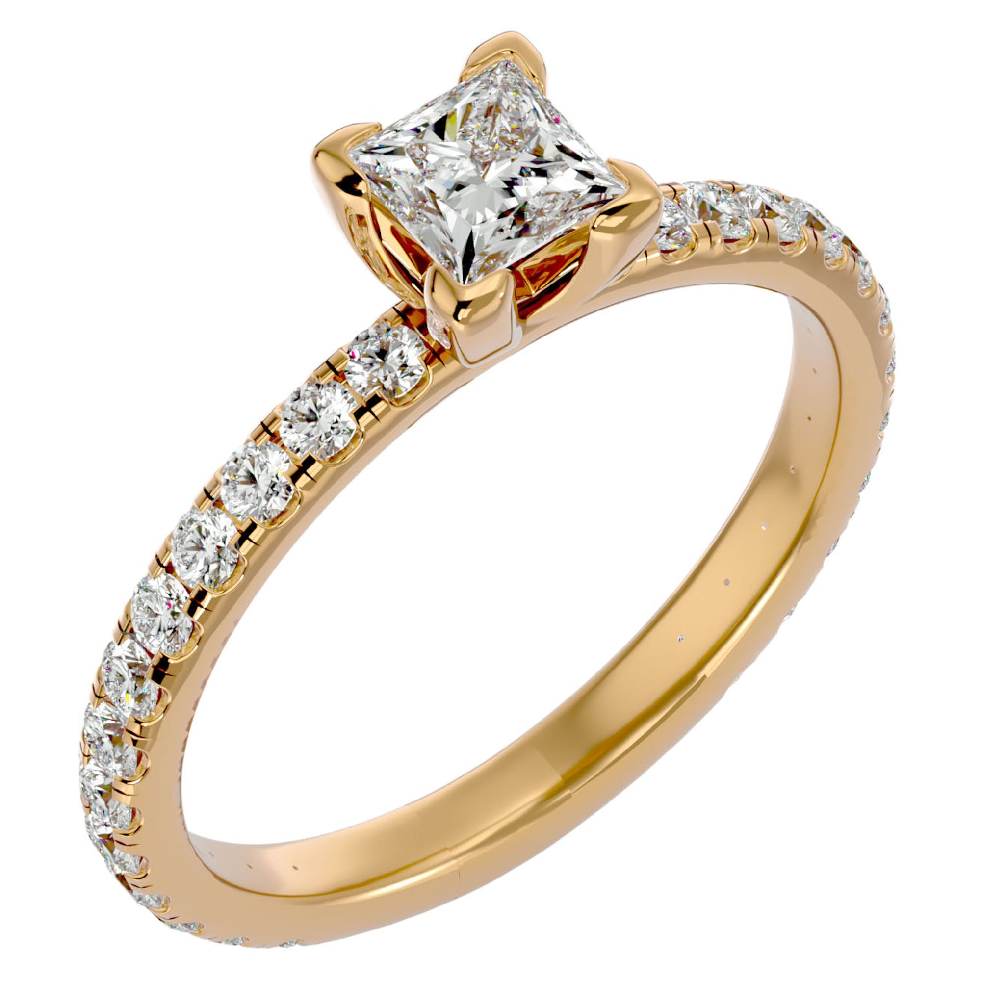 Inel de Logodnă Pavé cu Moissanite Tăietură Princess de 1.07 ct din 18k Aur Galben - Castelo.ro