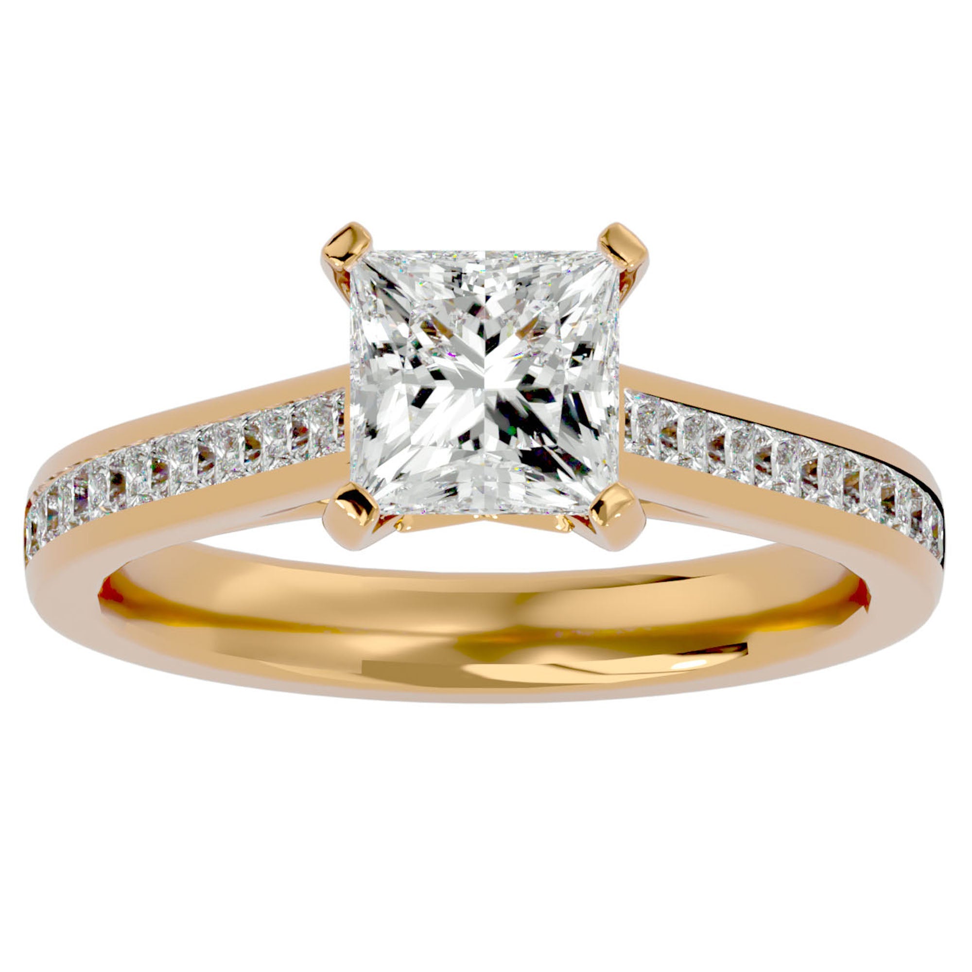 Inel de Logodnă Pavé cu Diamante Naturale Tăietură Princess de 1.95 ct din 18k Aur Galben - Castelo.ro