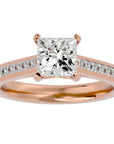 Inel de Logodnă Pavé cu Moissanite Tăietură Princess de 1.95 ct din 18k Aur Roz - Castelo.ro