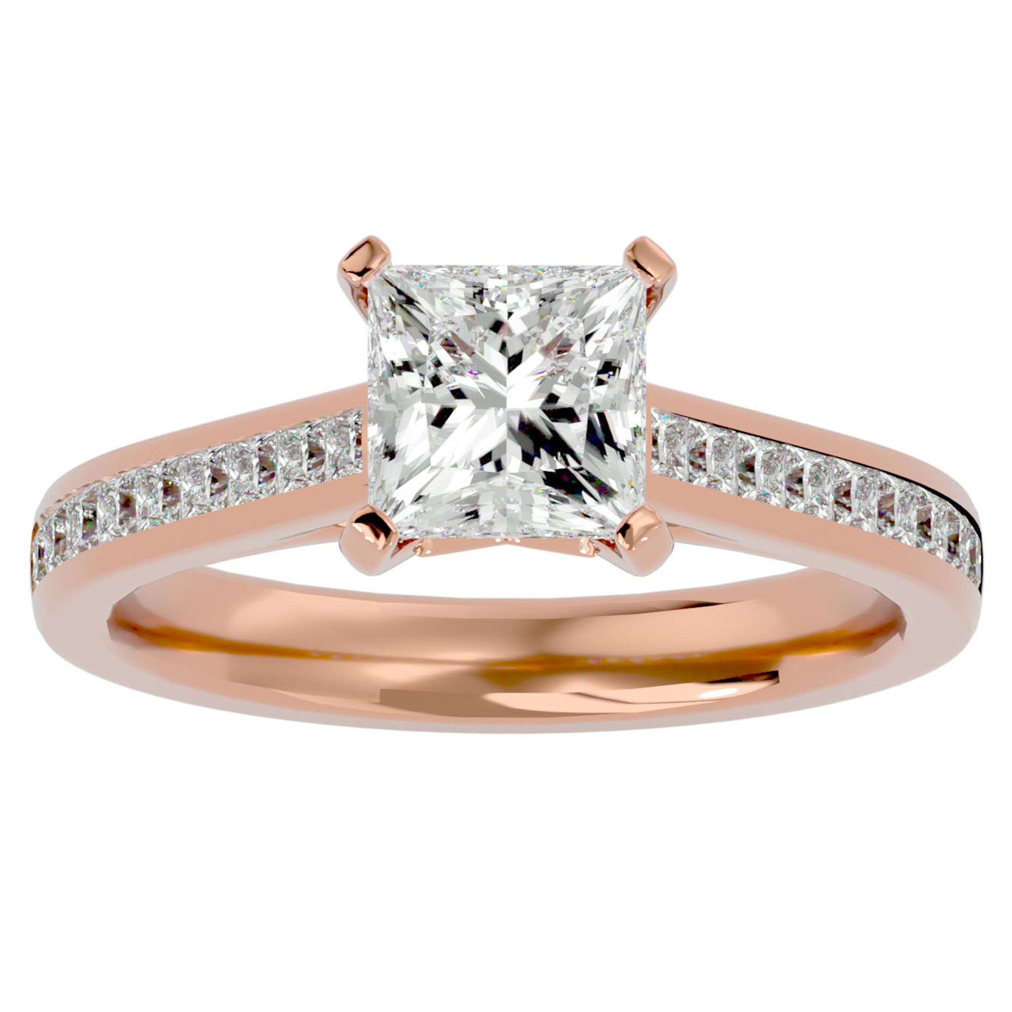 Inel de Logodnă Pavé din Aur 14k cu Diamante Create în Laborator Tăietură Princess de 1.95 ct din 14k Aur Roz - Castelo.ro