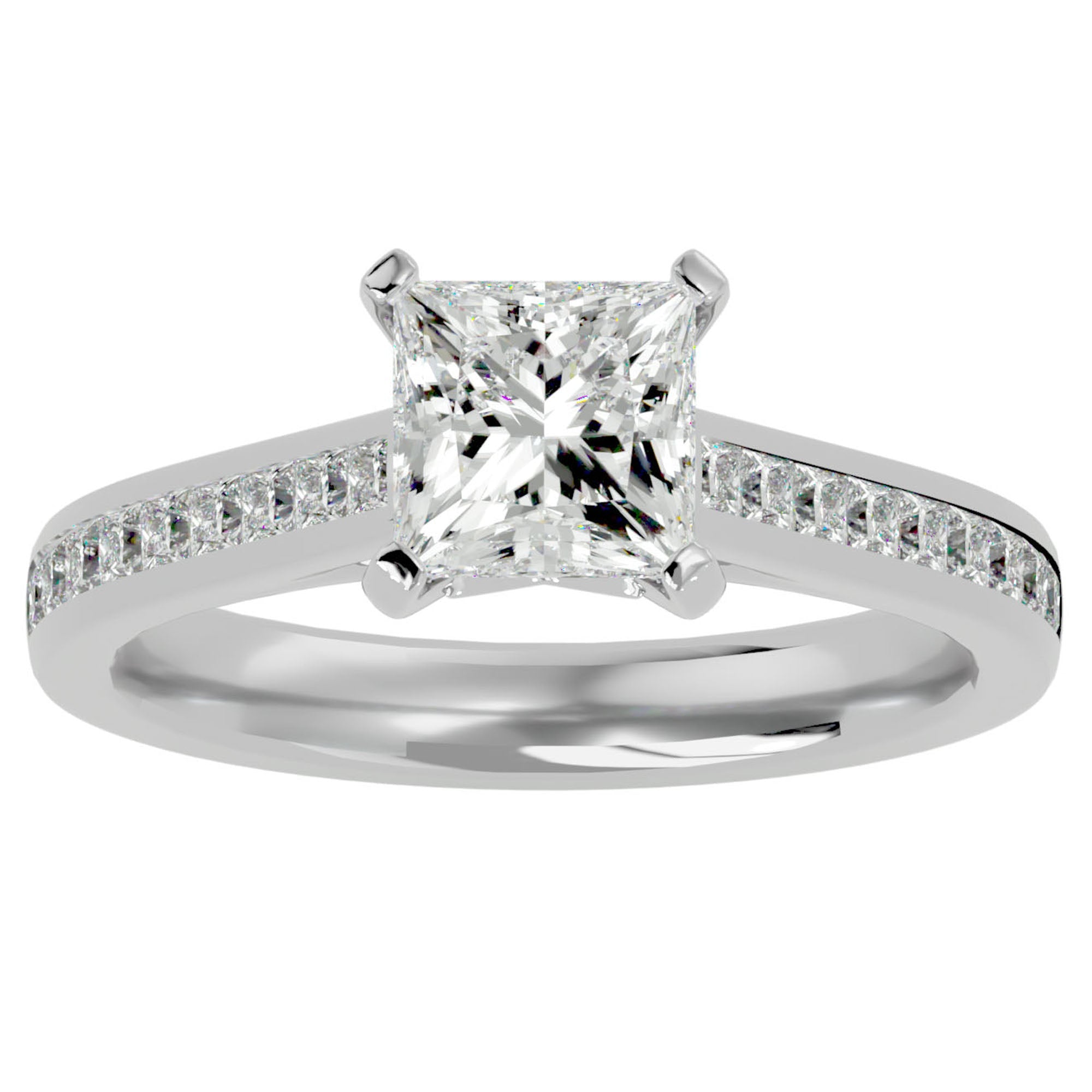 Inel de Logodnă Pavé din Aur 14k cu Diamante Create în Laborator Tăietură Princess de 1.95 ct din 14k Aur Alb - Castelo.ro