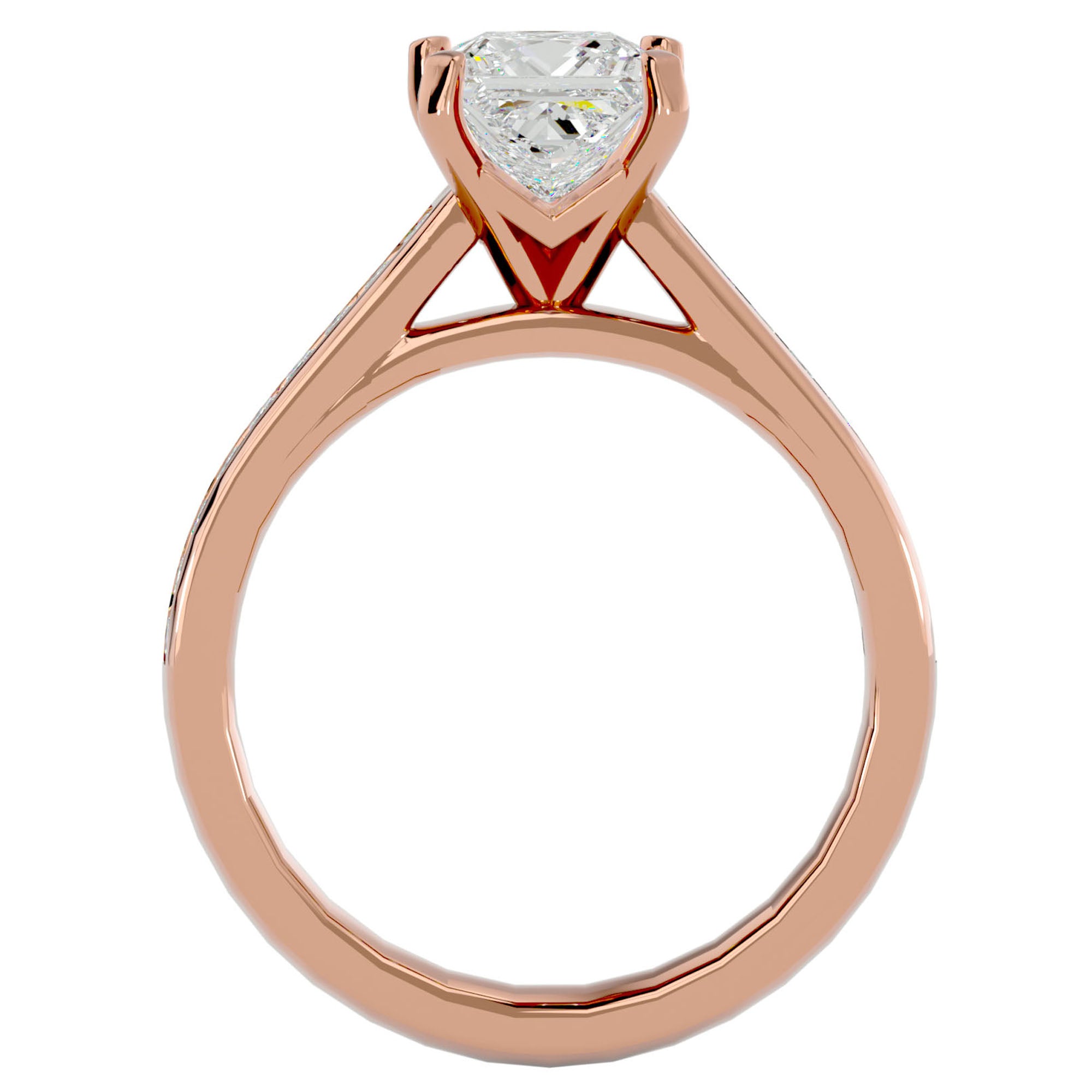 Inel de Logodnă Pavé cu Moissanite Tăietură Princess de 1.95 ct din 18k Aur Roz - Castelo.ro