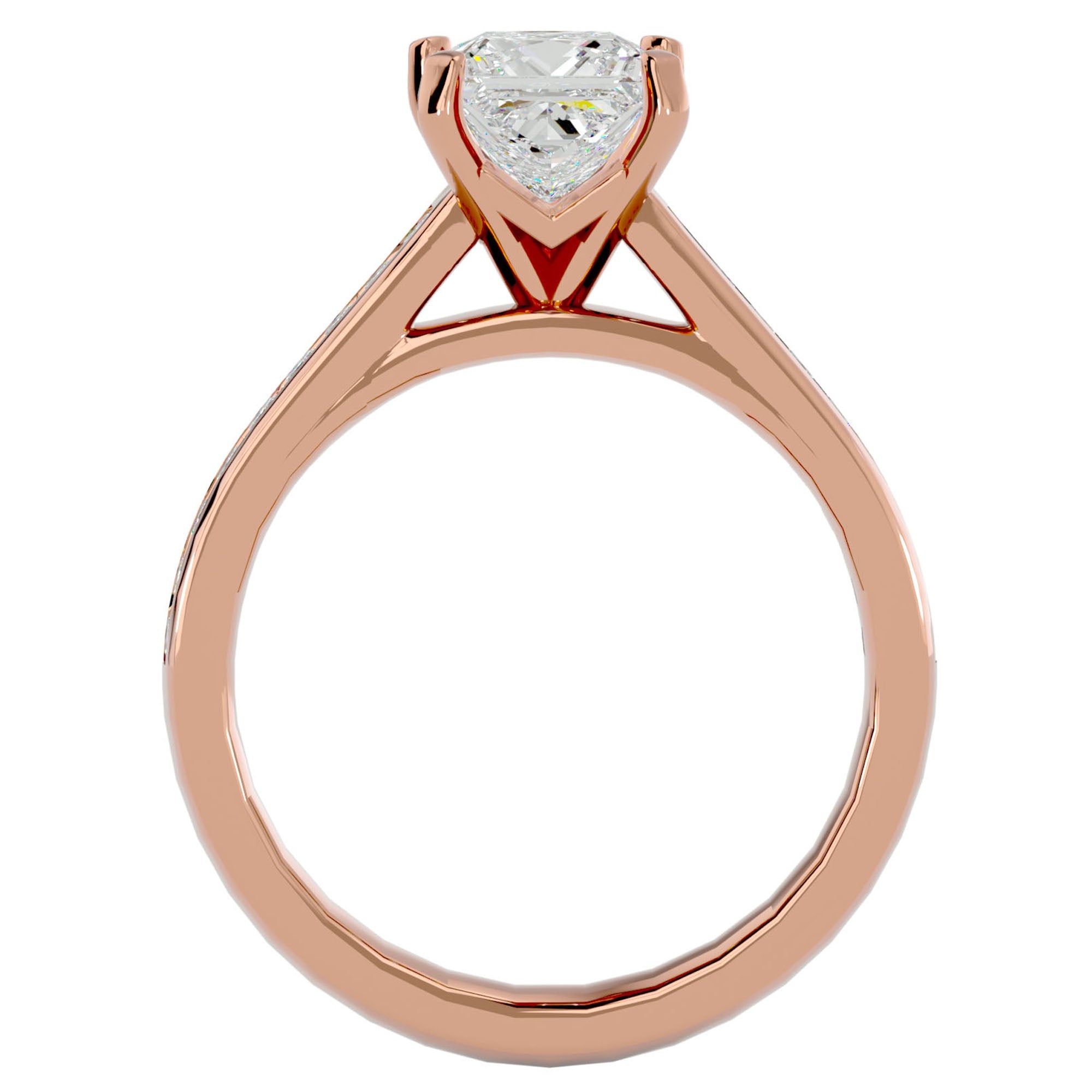 Inel de Logodnă Pavé din Aur 14k cu Diamante Naturale Tăietură Princess de 1.95 ct din 14k Aur Roz - Castelo.ro