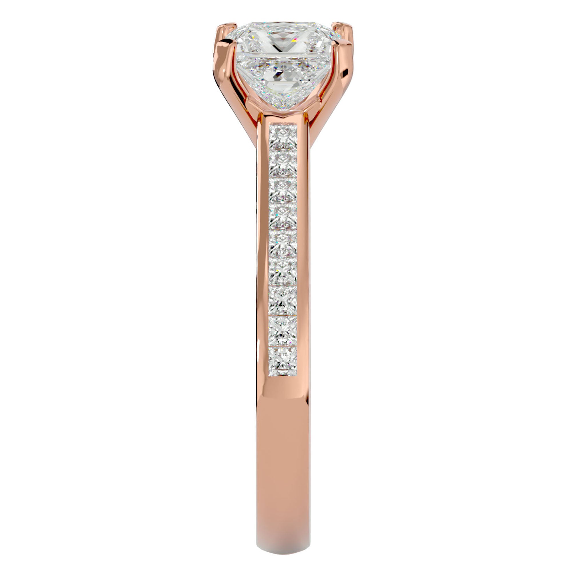 Inel de Logodnă Pavé cu Moissanite Tăietură Princess de 1.95 ct din 18k Aur Roz - Castelo.ro