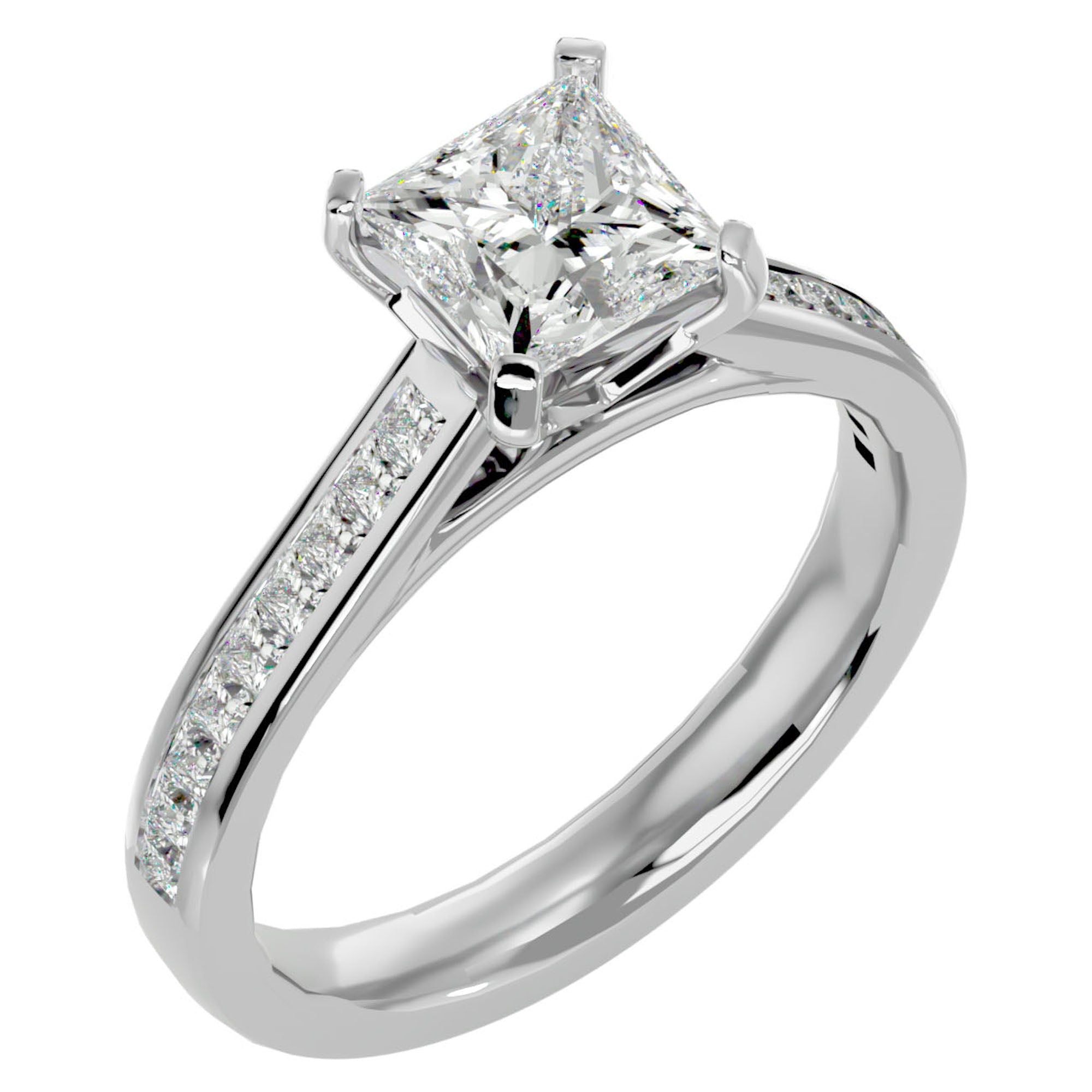 Inel de Logodnă Pavé din Aur 14k cu Diamante Create în Laborator Tăietură Princess de 1.95 ct din 14k Aur Alb - Castelo.ro