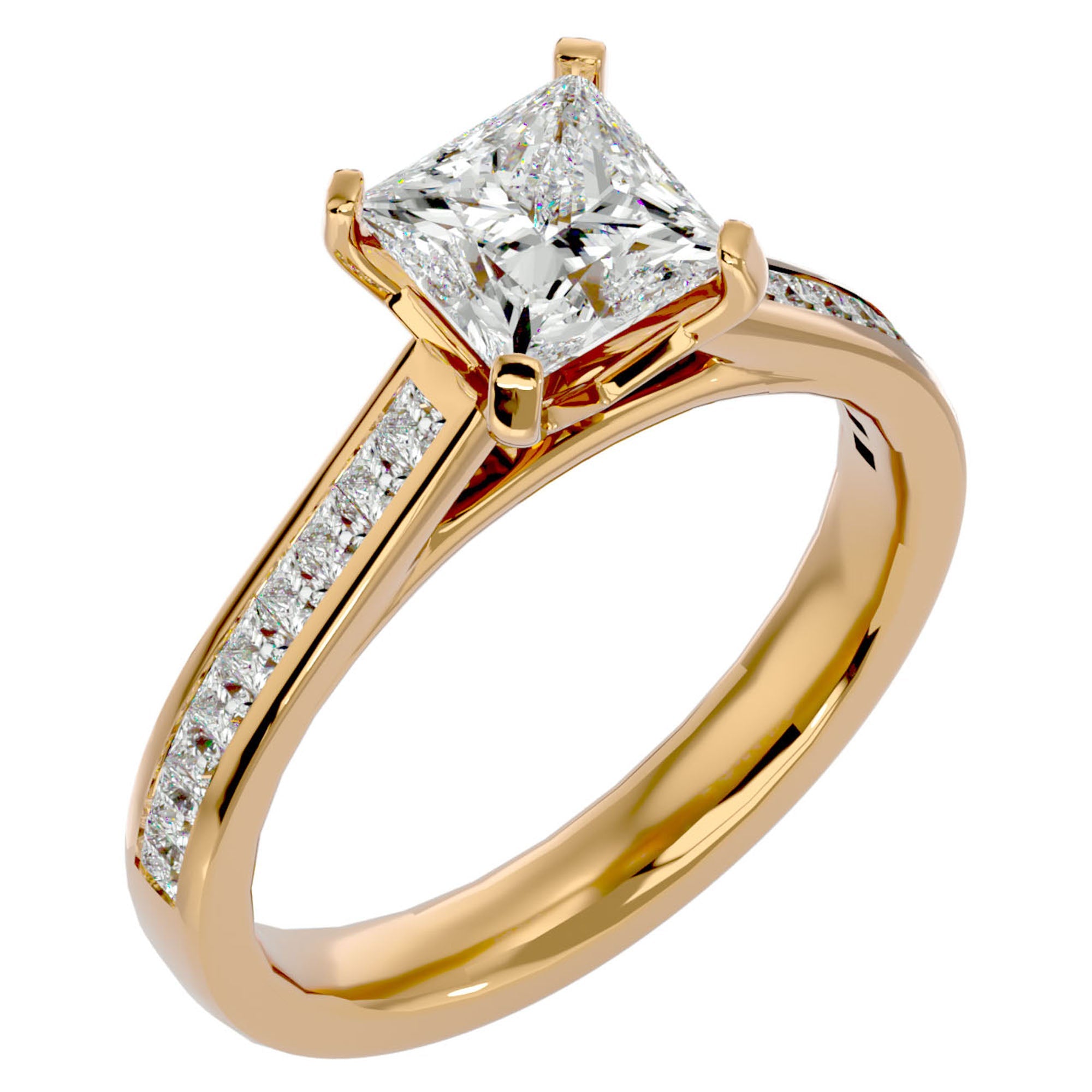 Inel de Logodnă Pavé din Aur 14k cu Diamante Create în Laborator Tăietură Princess de 1.95 ct din 14k Aur Galben - Castelo.ro