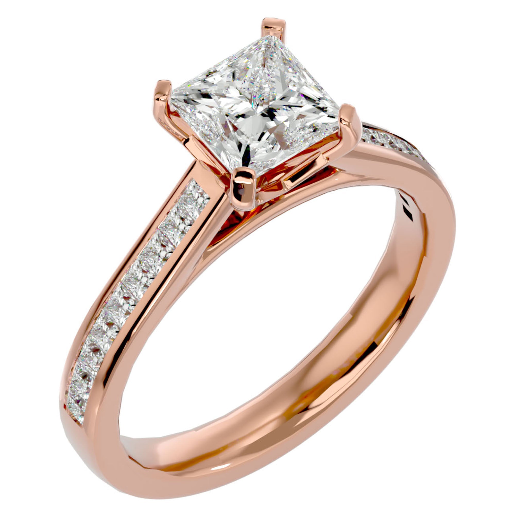 Inel de Logodnă Pavé din Aur 14k cu Diamante Create în Laborator Tăietură Princess de 1.95 ct din 14k Aur Roz - Castelo.ro
