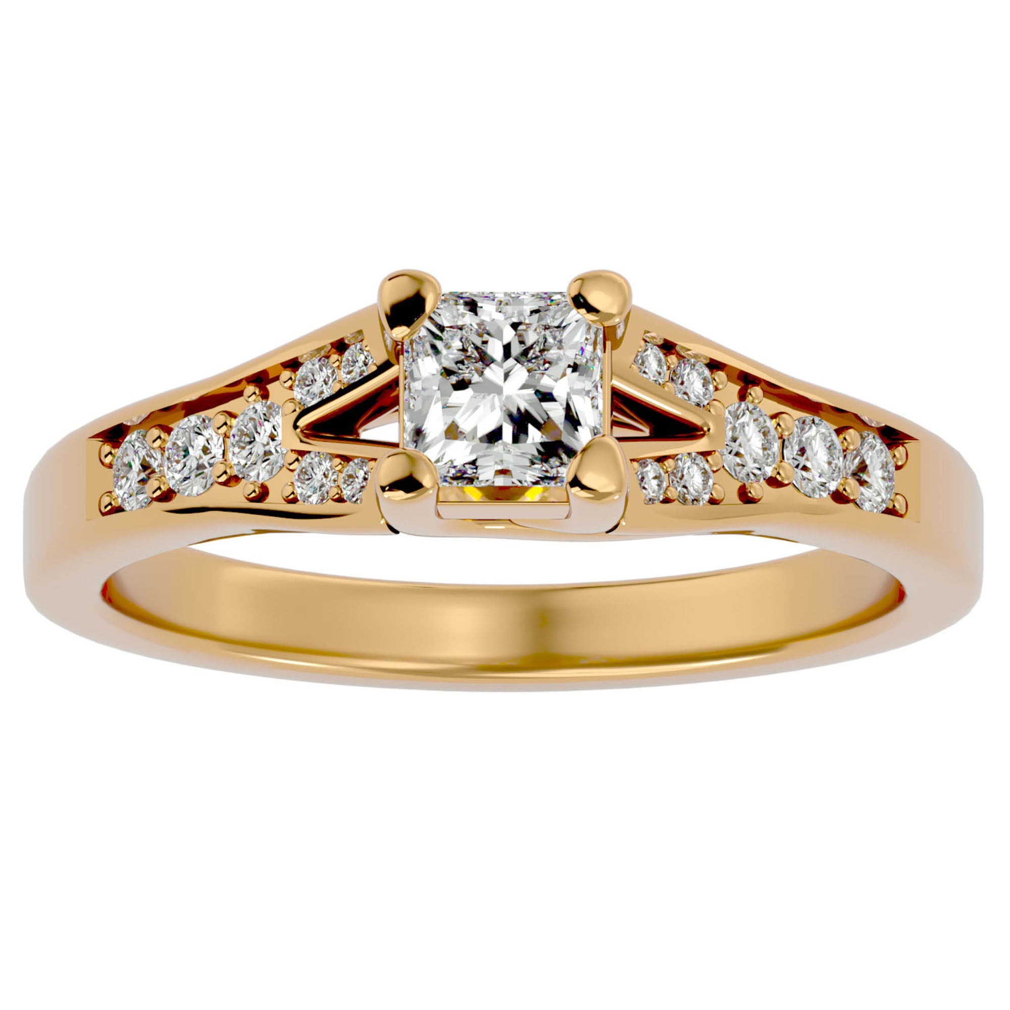 Inel de Logodnă Pavé din Aur 14k cu Moissanite Princess de 0.57 ct din 14k Aur Galben - Castelo.ro
