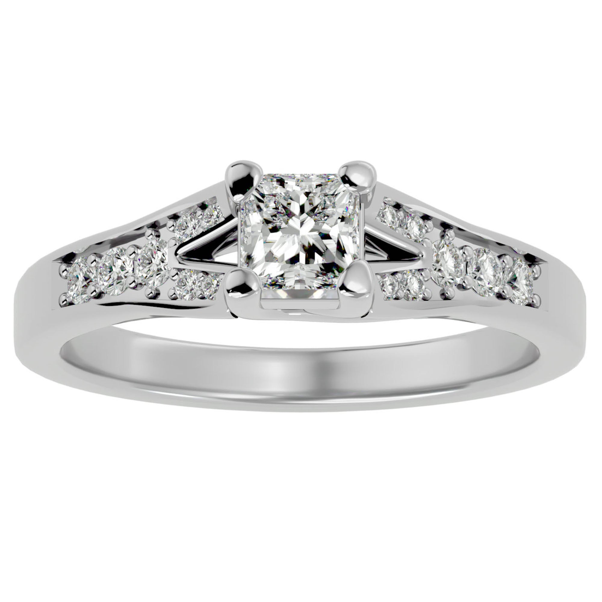 Inel de Logodnă Pavé cu Moissanite Princess de 0.57 ct din Platina - Castelo.ro
