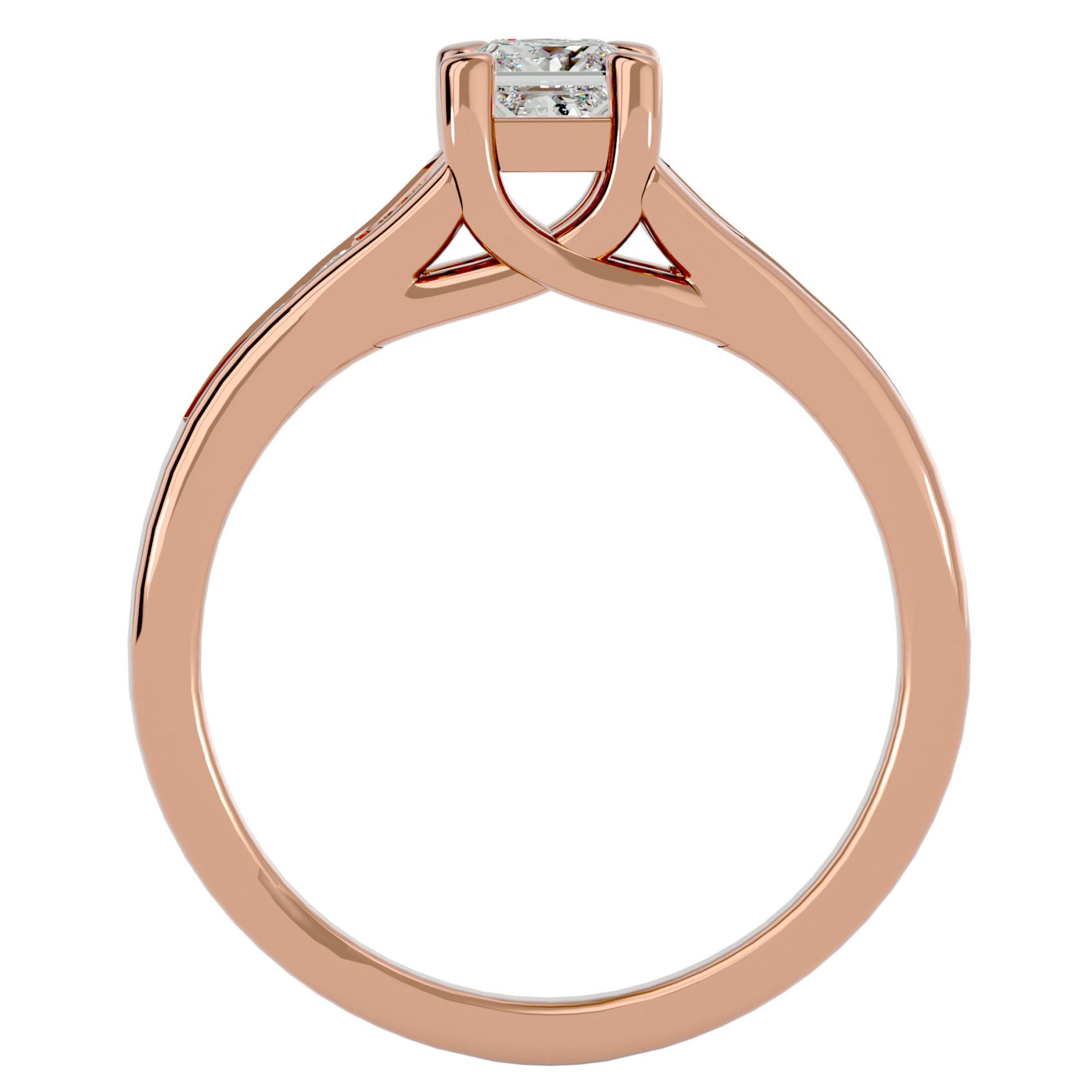 Inel de Logodnă Pavé din Aur 14k cu Moissanite Princess de 0.57 ct din 14k Aur Roz - Castelo.ro