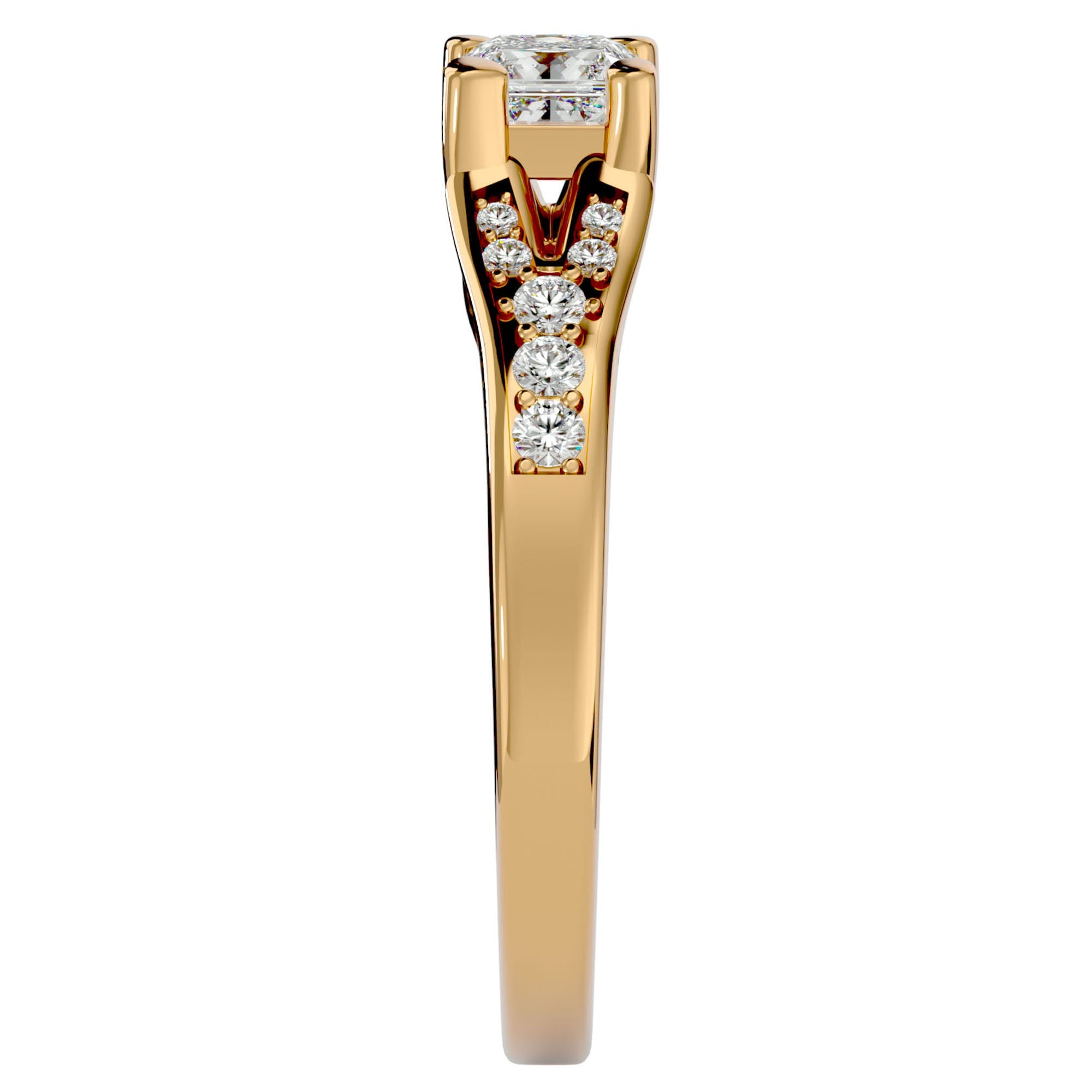 Inel de Logodnă Pavé din Aur 14k cu Moissanite Princess de 0.57 ct din 14k Aur Galben - Castelo.ro