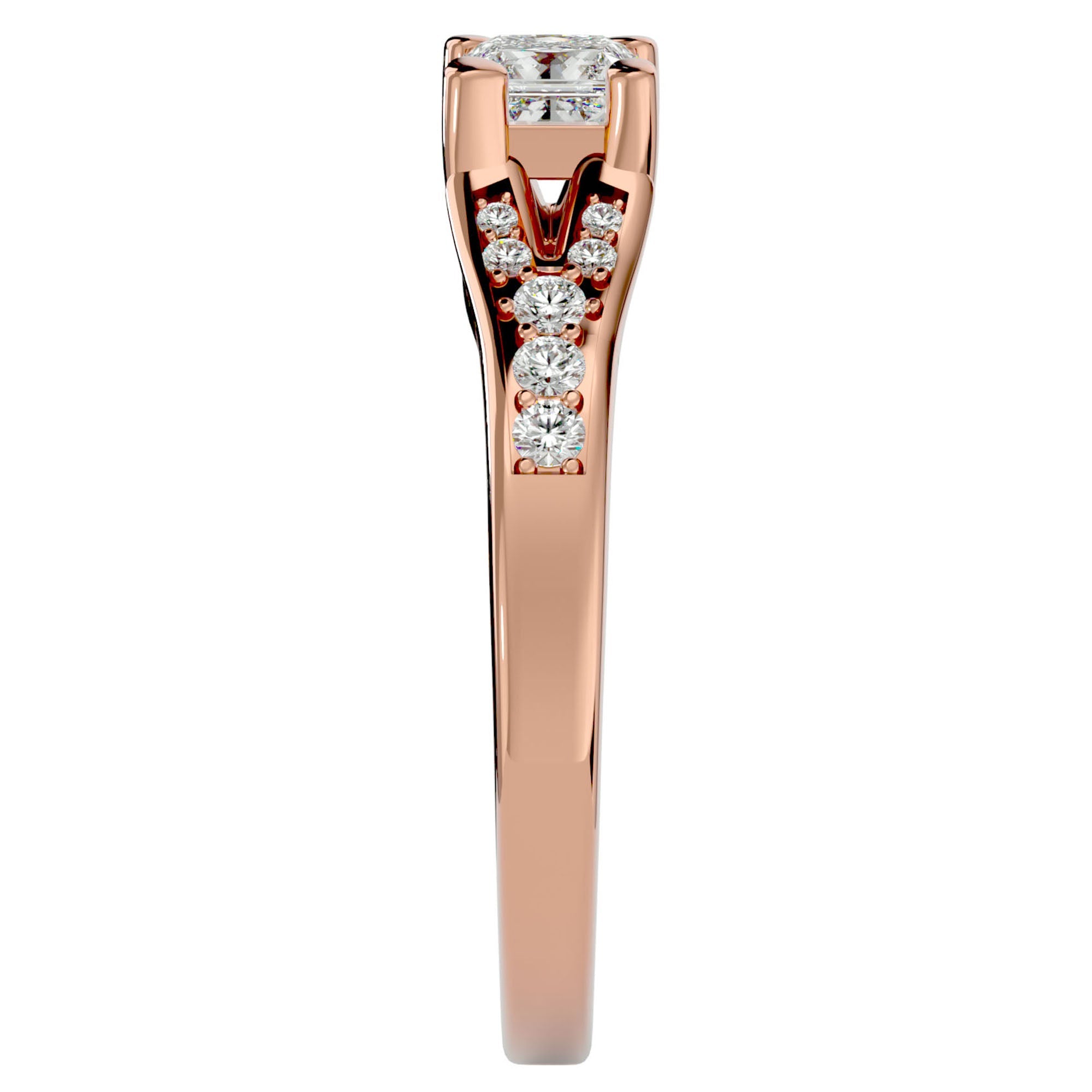 Inel de Logodnă Pavé din Aur 14k cu Moissanite Princess de 0.57 ct din 14k Aur Roz - Castelo.ro