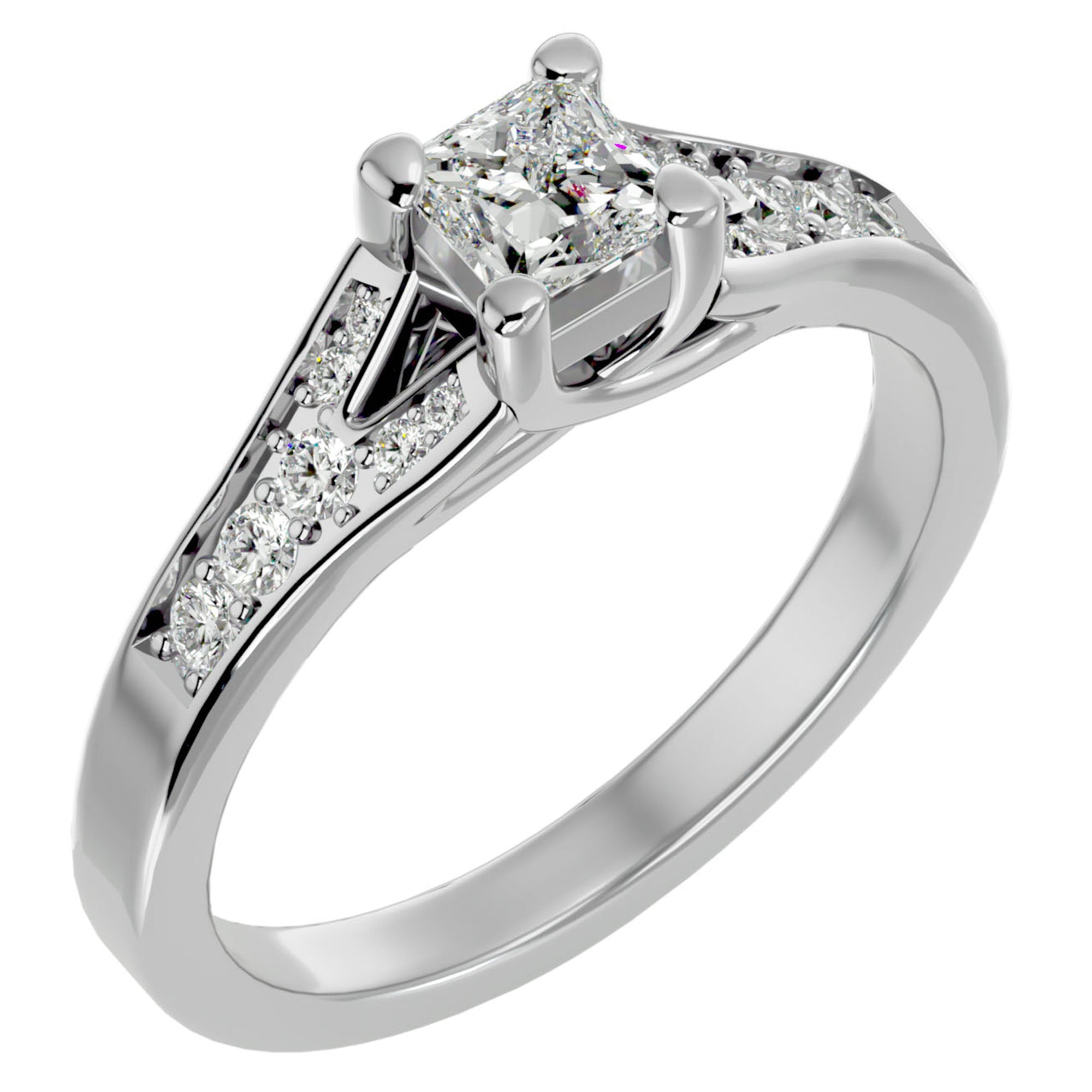 Inel de Logodnă Pavé cu Moissanite Princess de 0.57 ct din Platina - Castelo.ro