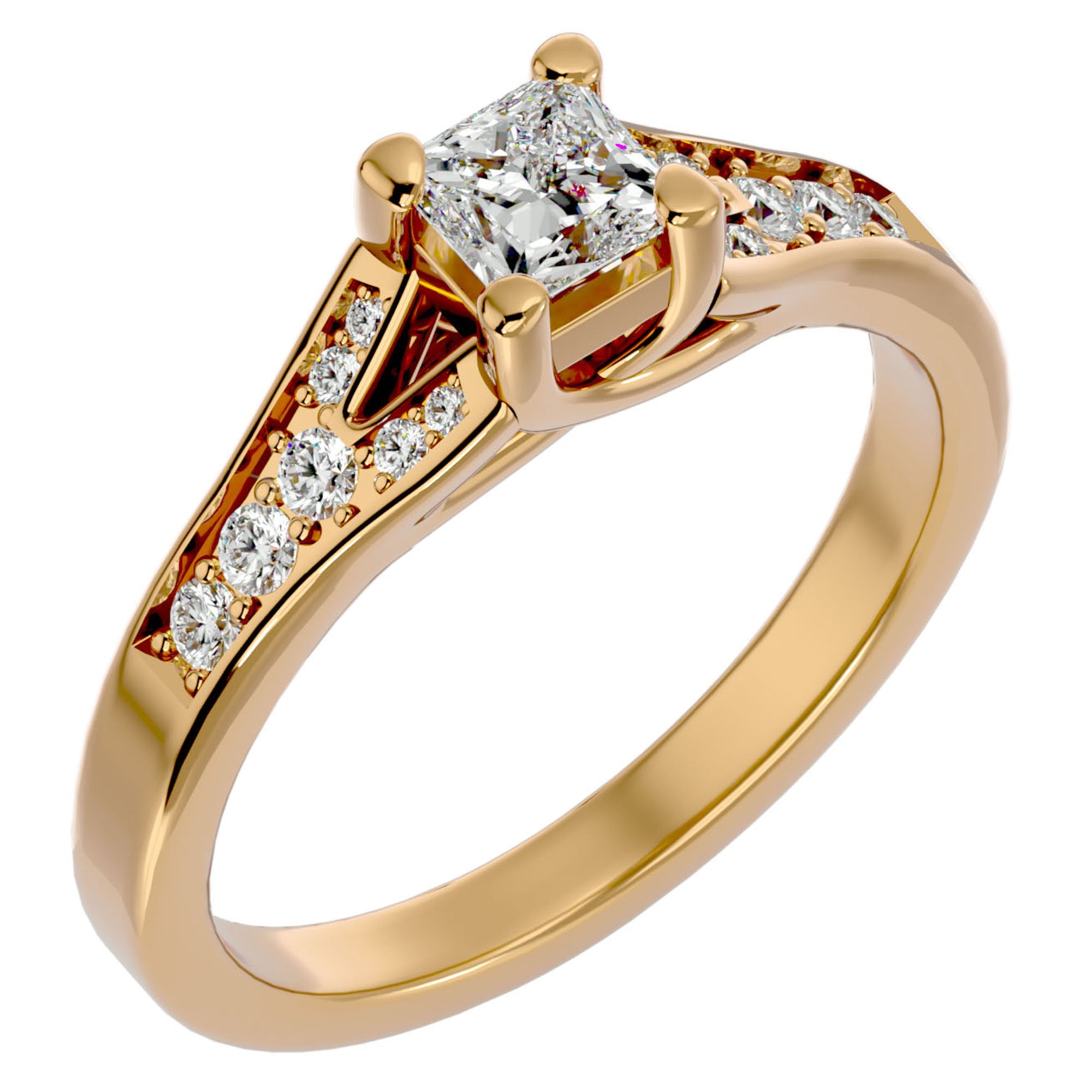 Inel de Logodnă Pavé din Aur 14k cu Moissanite Princess de 0.57 ct din 14k Aur Galben - Castelo.ro