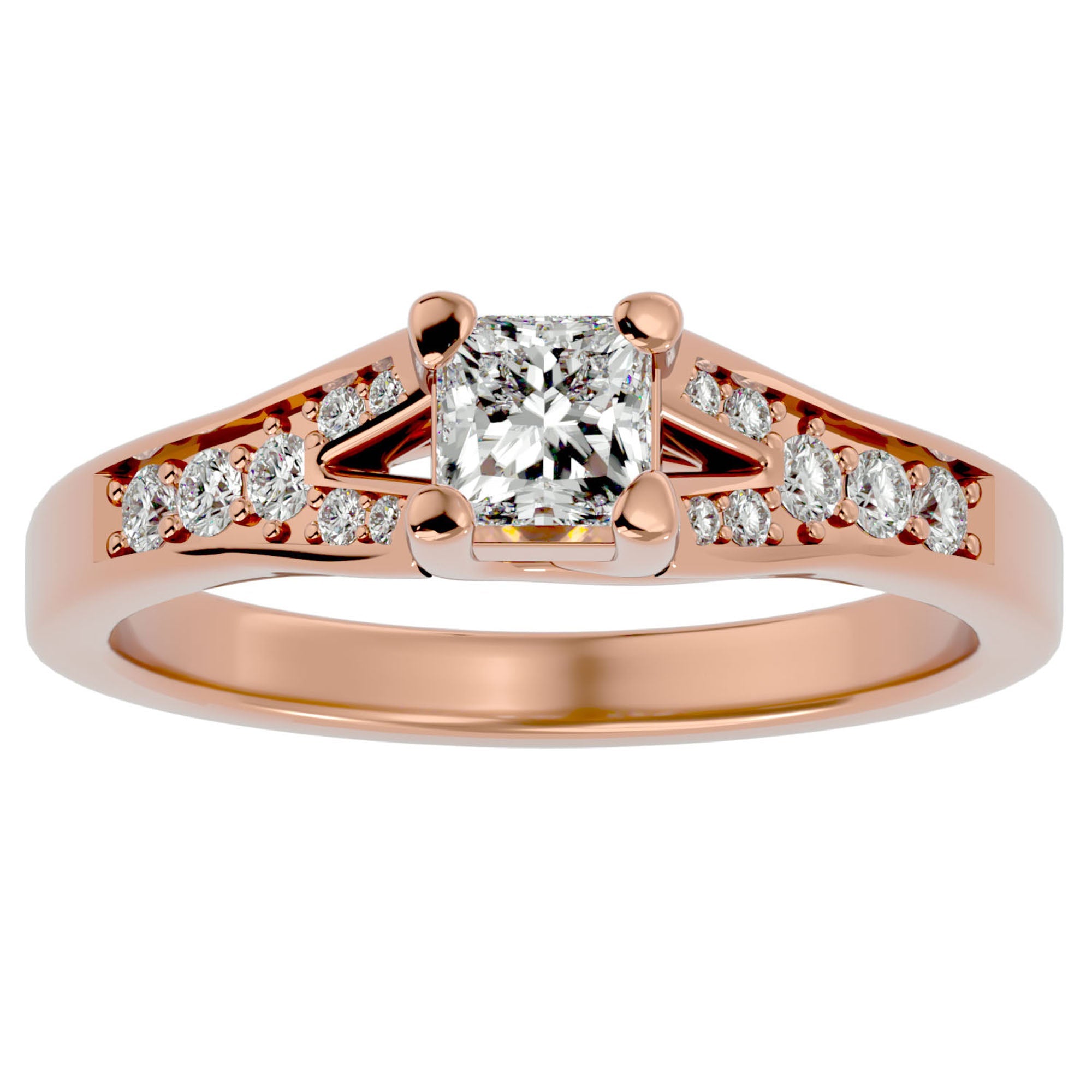 Inel de Logodnă Pavé din Aur 14k cu Moissanite Princess de 0.57 ct din 14k Aur Roz - Castelo.ro