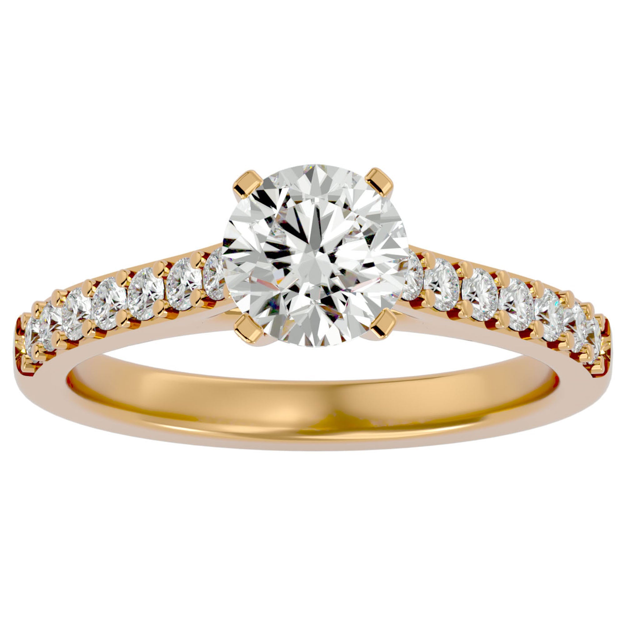Inel de Logodnă Pavé din Aur 14k cu Moissanite Brilliant de 1.17 ct din 14k Aur Galben - Castelo.ro